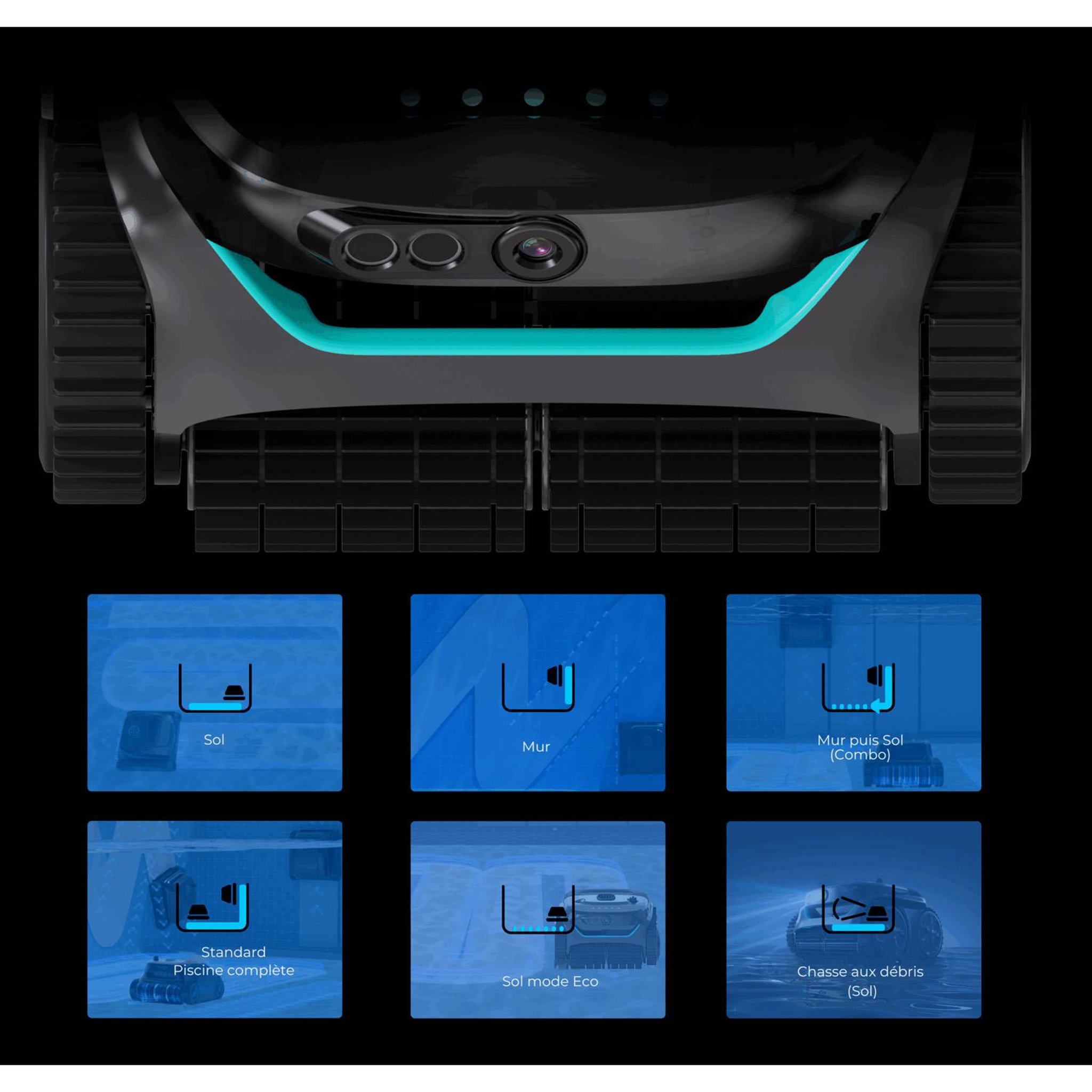 Voir la diapositive 6 : WYBOT Robot piscine électrique sans fil 2h max d'autonomie - WYBOT C2 PRO VISION