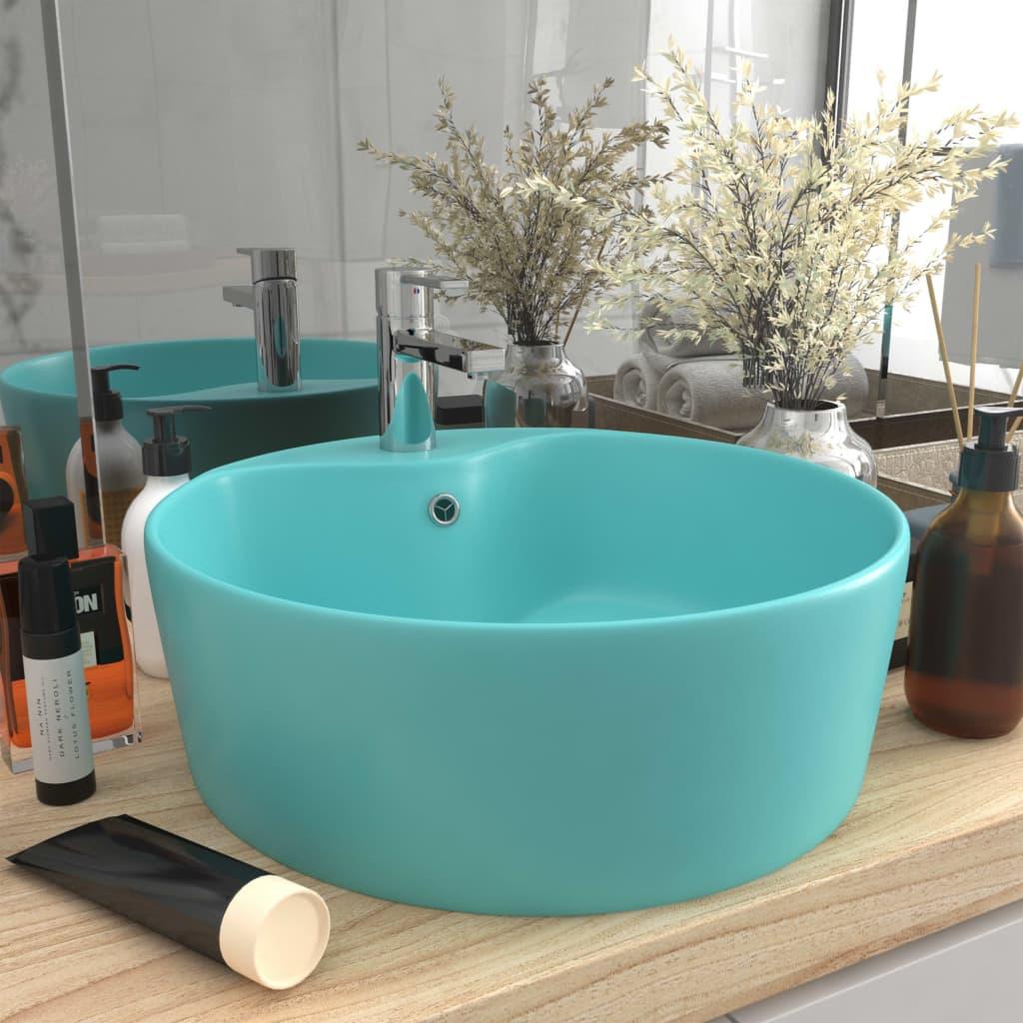 Voir la diapositive 1 : VIDAXL Lavabo de luxe avec trop-plein Vert clair mat 36x13cm Ceramique