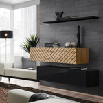 Paris Prix Lot de 2 Bancs Muraux & Étagère  Switch SBII  130cm Noir & Naturel Rainuré