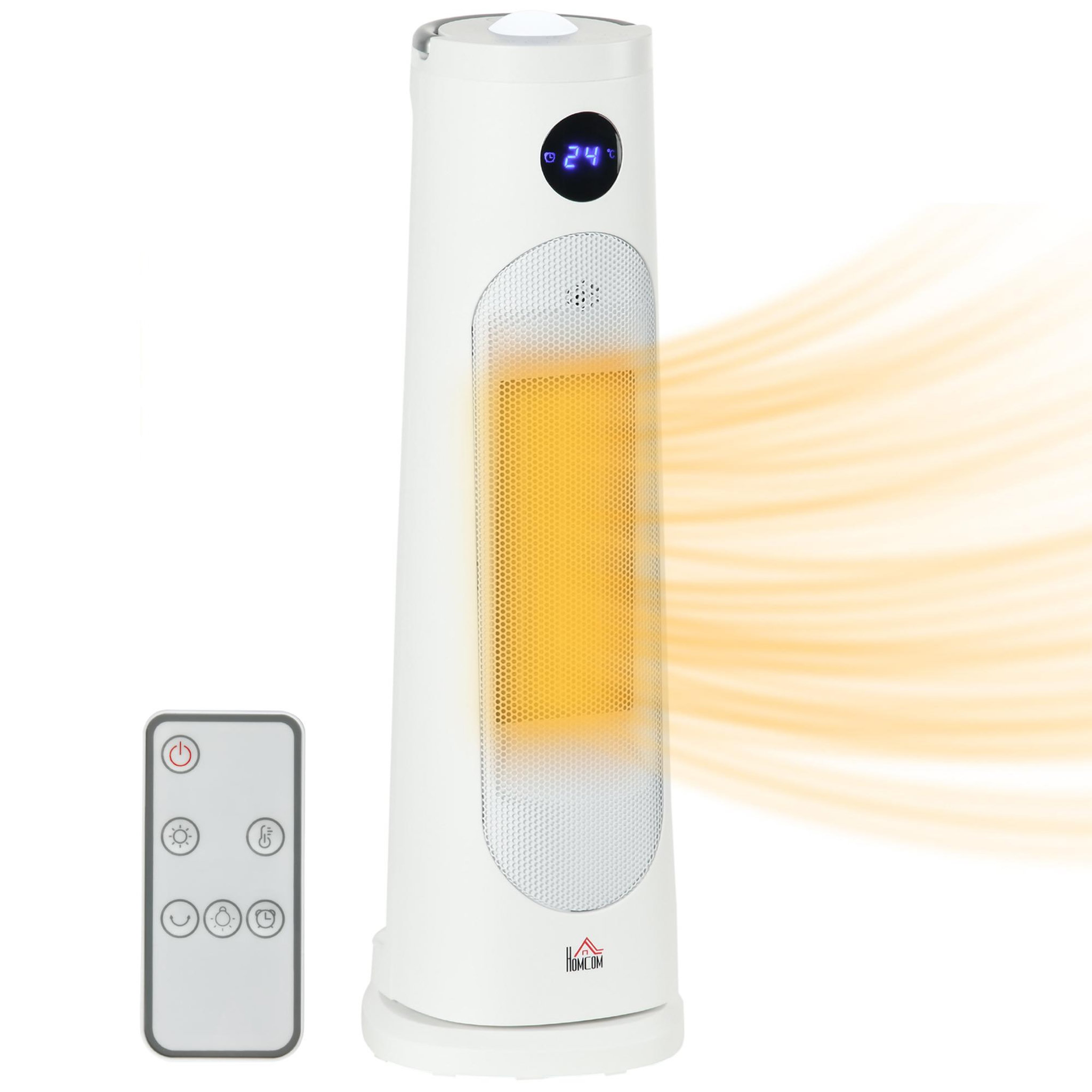 Voir la diapositive 1 : HOMCOM Chauffage d'appoint électrique colonne avec télécommande et timer - chauffage soufflant 1400-2000W - panneau LED - acier plastique noir blanc