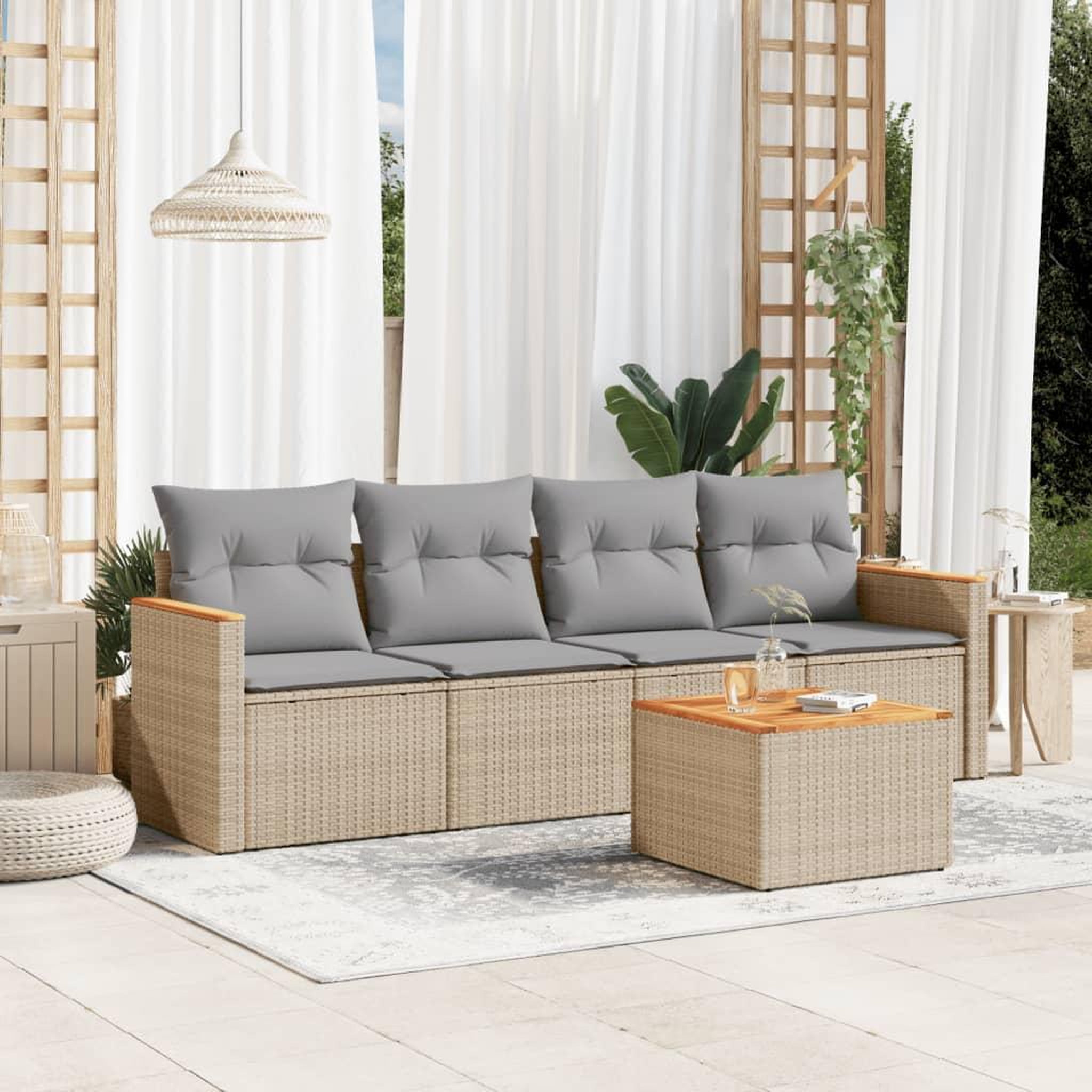 VIDAXL Salon de jardin avec coussins 5pcs melange beige resine tressee