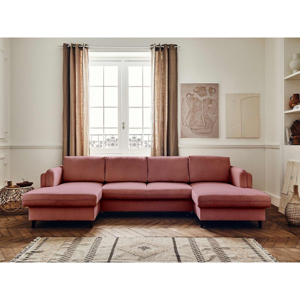 LISA DESIGN Brooke - canapé panoramique en u - 7 places - convertible avec coffre - en velours