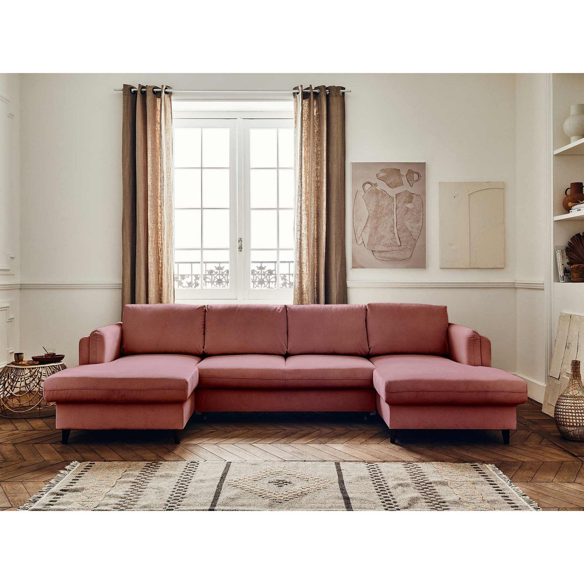 LISA DESIGN Brooke - canapé panoramique en u - 7 places - convertible avec coffre - en velours