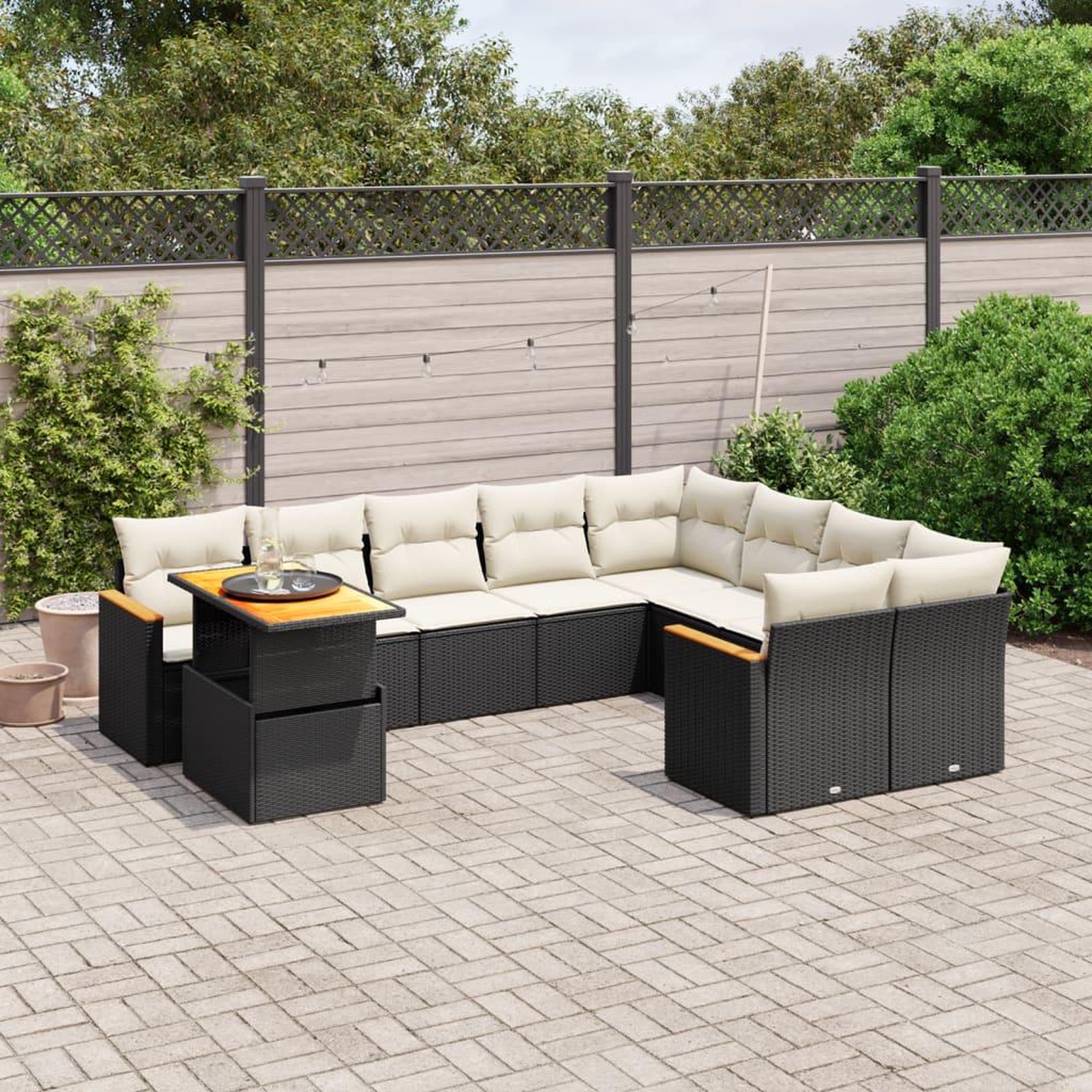 VIDAXL Salon de jardin 10 pcs avec coussins noir resine tressee