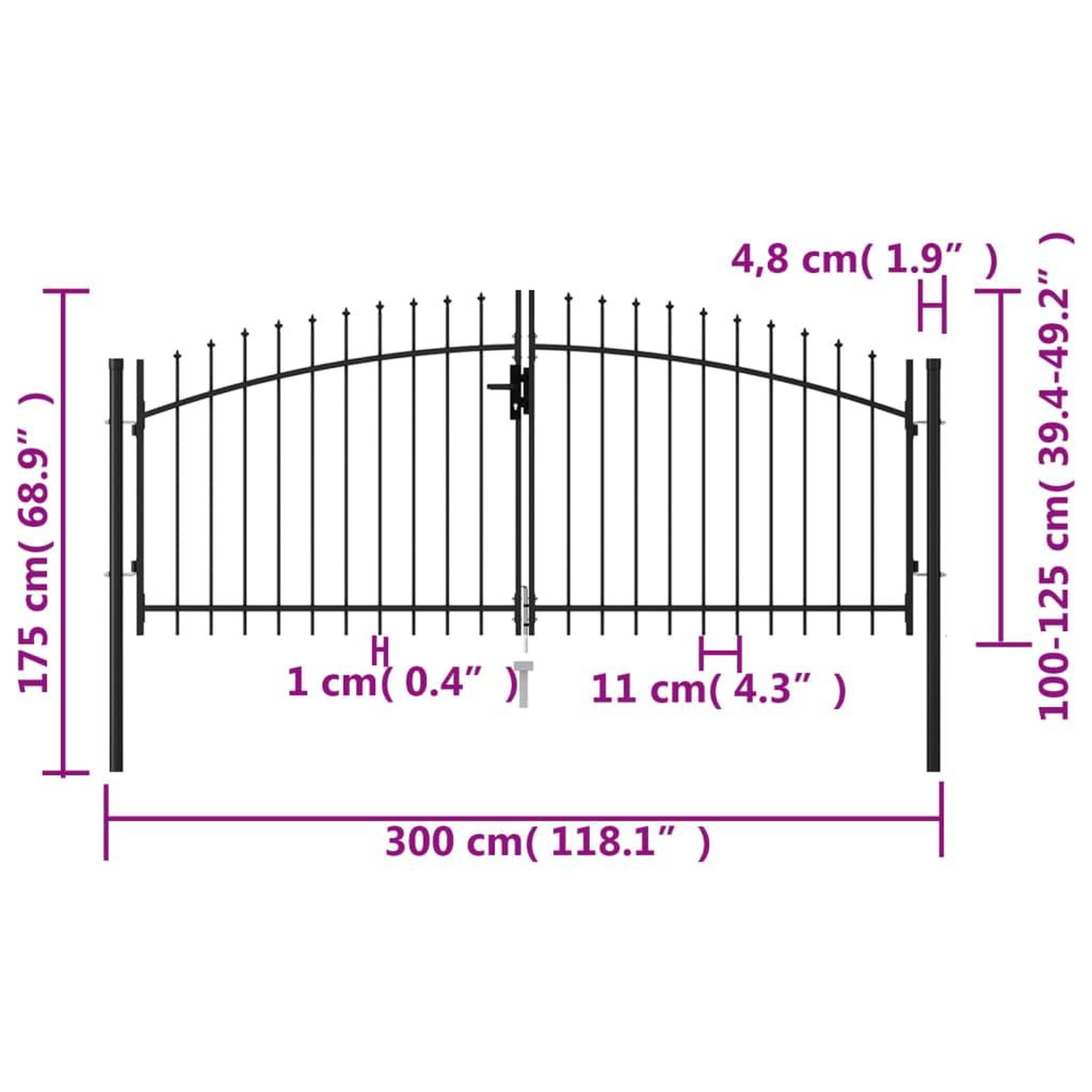 Voir la diapositive 5 : VIDAXL Portillon double porte avec dessus a pointe Acier 3x1,25 m Noir