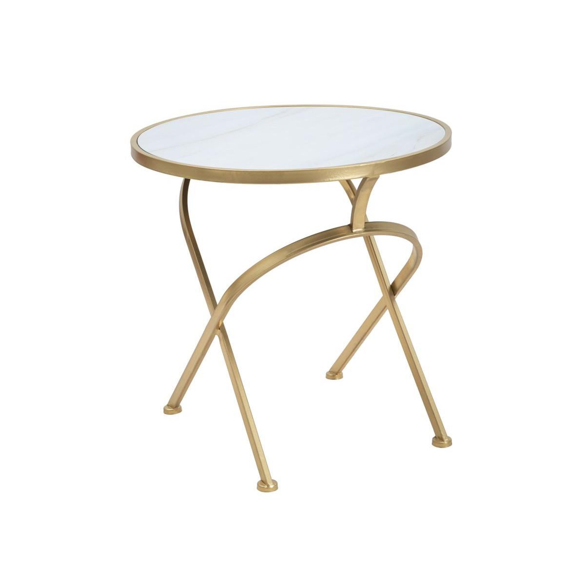 Paris Prix Table d'Appoint Effet Marbre  Glam  50cm Blanc & Or
