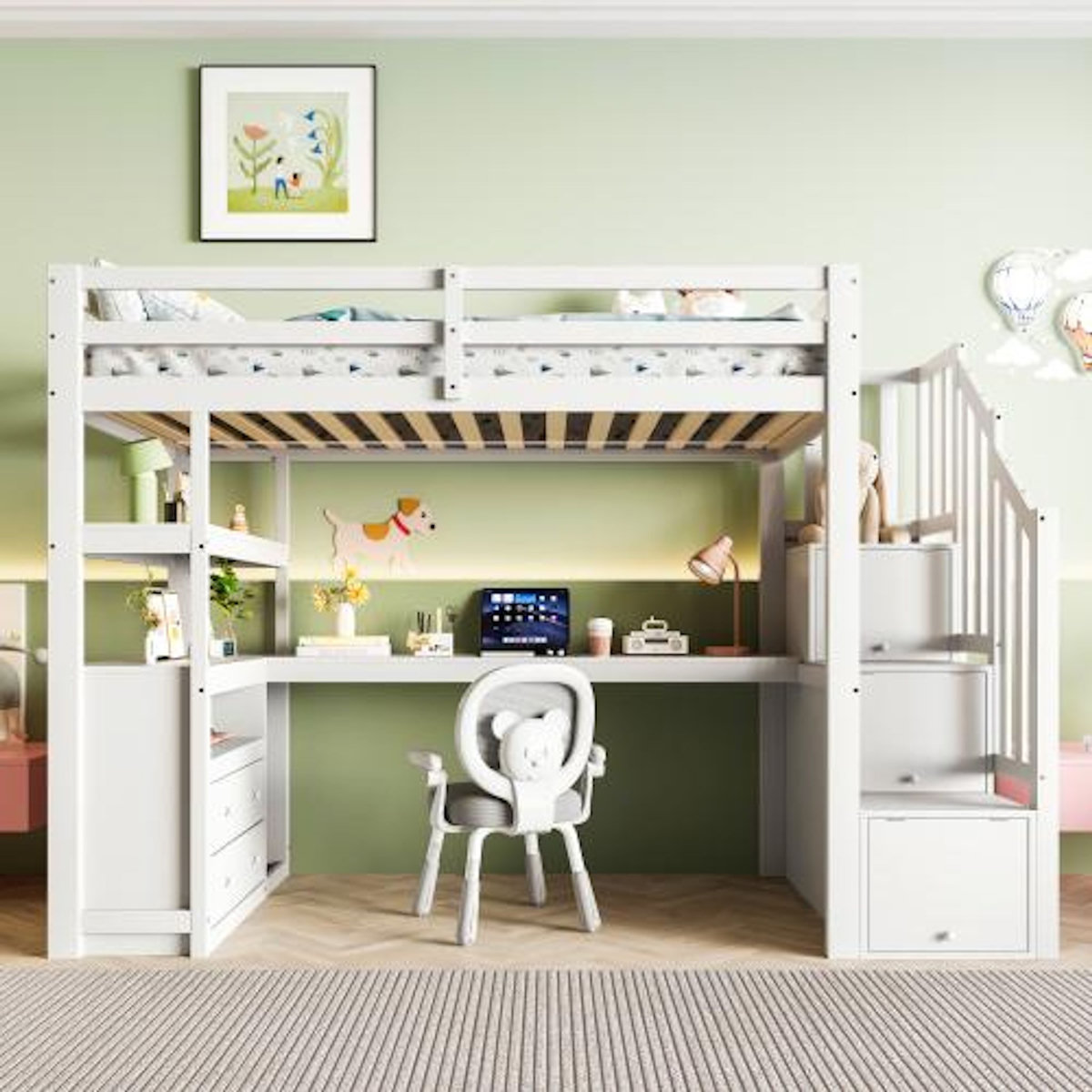 MERAX Lit mezzanine 90x200 cm coloris blanc pin