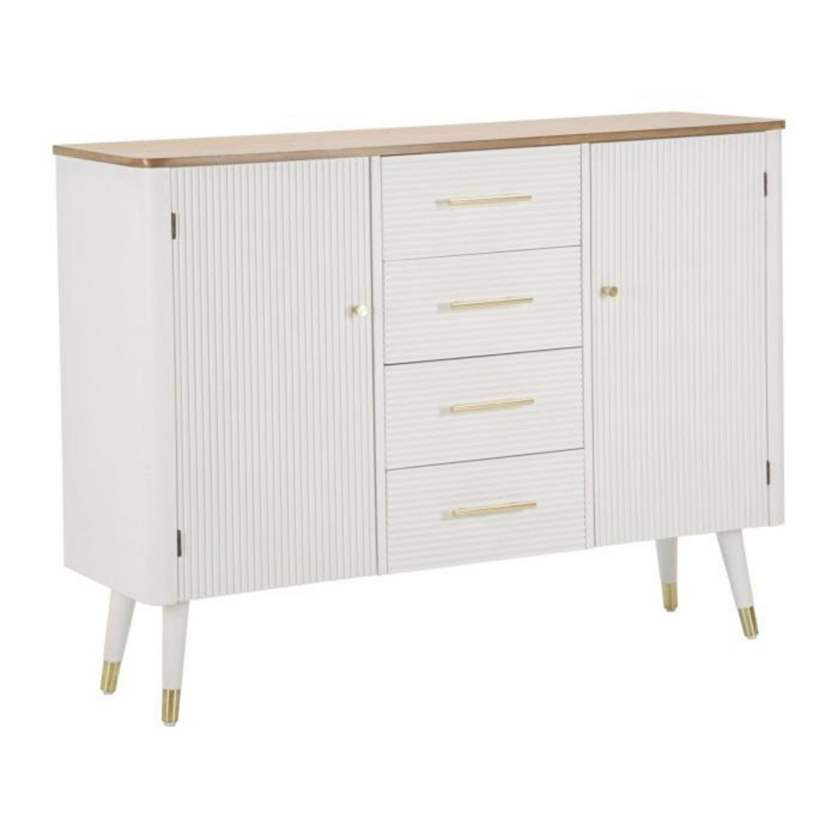 Paris Prix Buffet 2 Portes & 4 Tiroirs en Bois  Matera  117cm Blanc & Naturel
