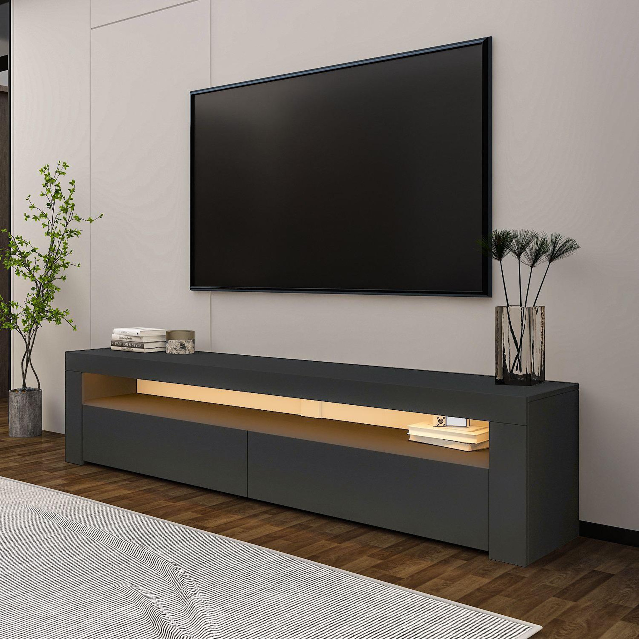 Voir la diapositive 3 : Habitat et Jardin Meuble tv en bois  bati  - 150 x 36 x 46 cm - gris anthracite