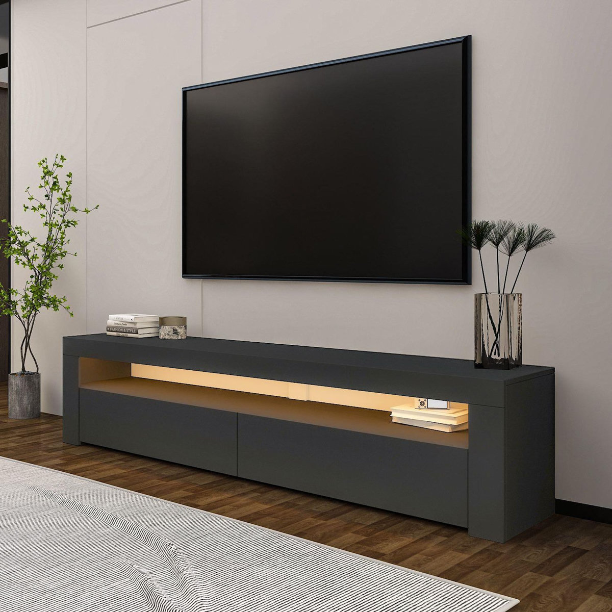 Habitat et Jardin Meuble TV en bois  Bati  - 150 x 36 x 46 cm - Gris anthracite