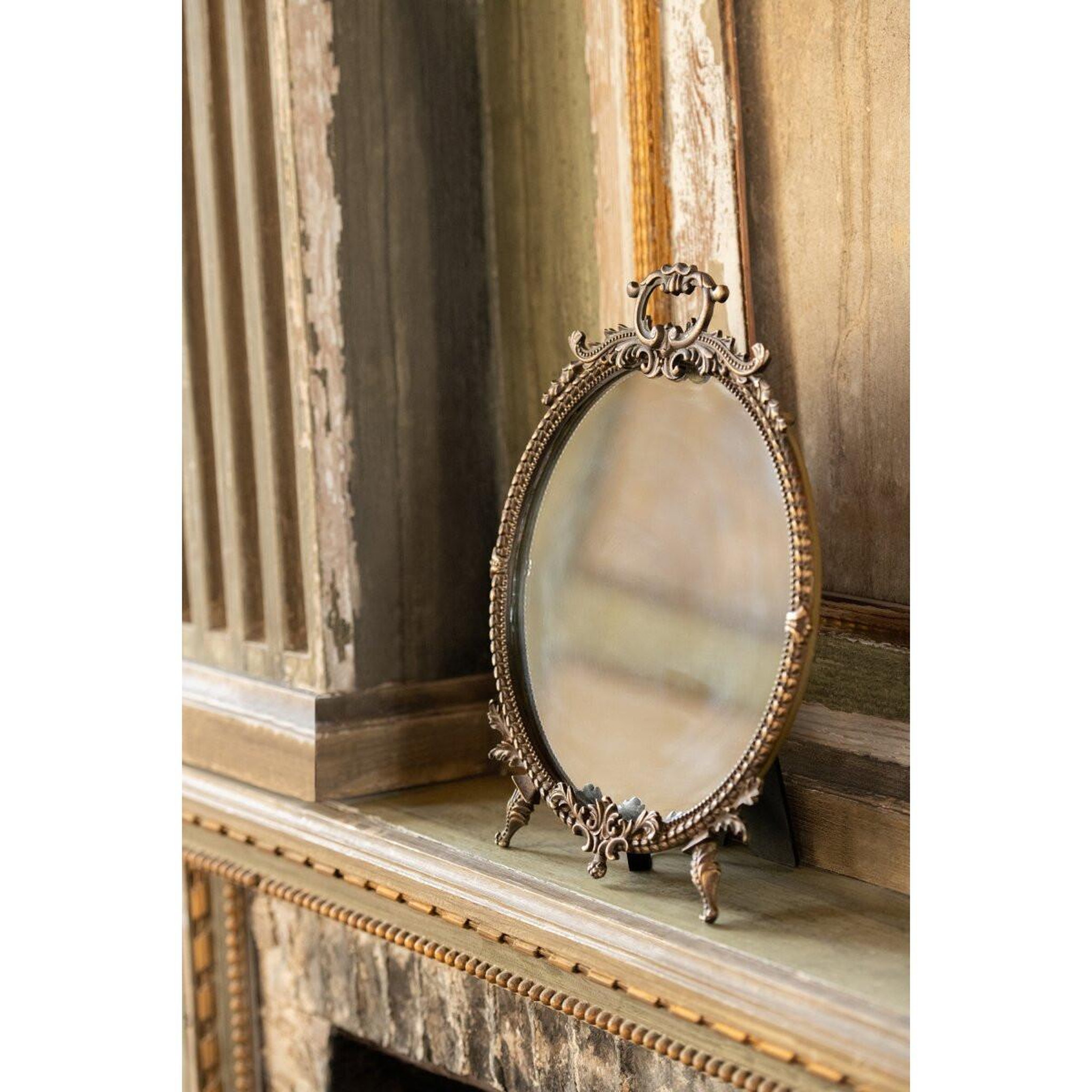 Voir la diapositive 3 : J-LINE Miroir sur pied baroque  tod  29cm bronze