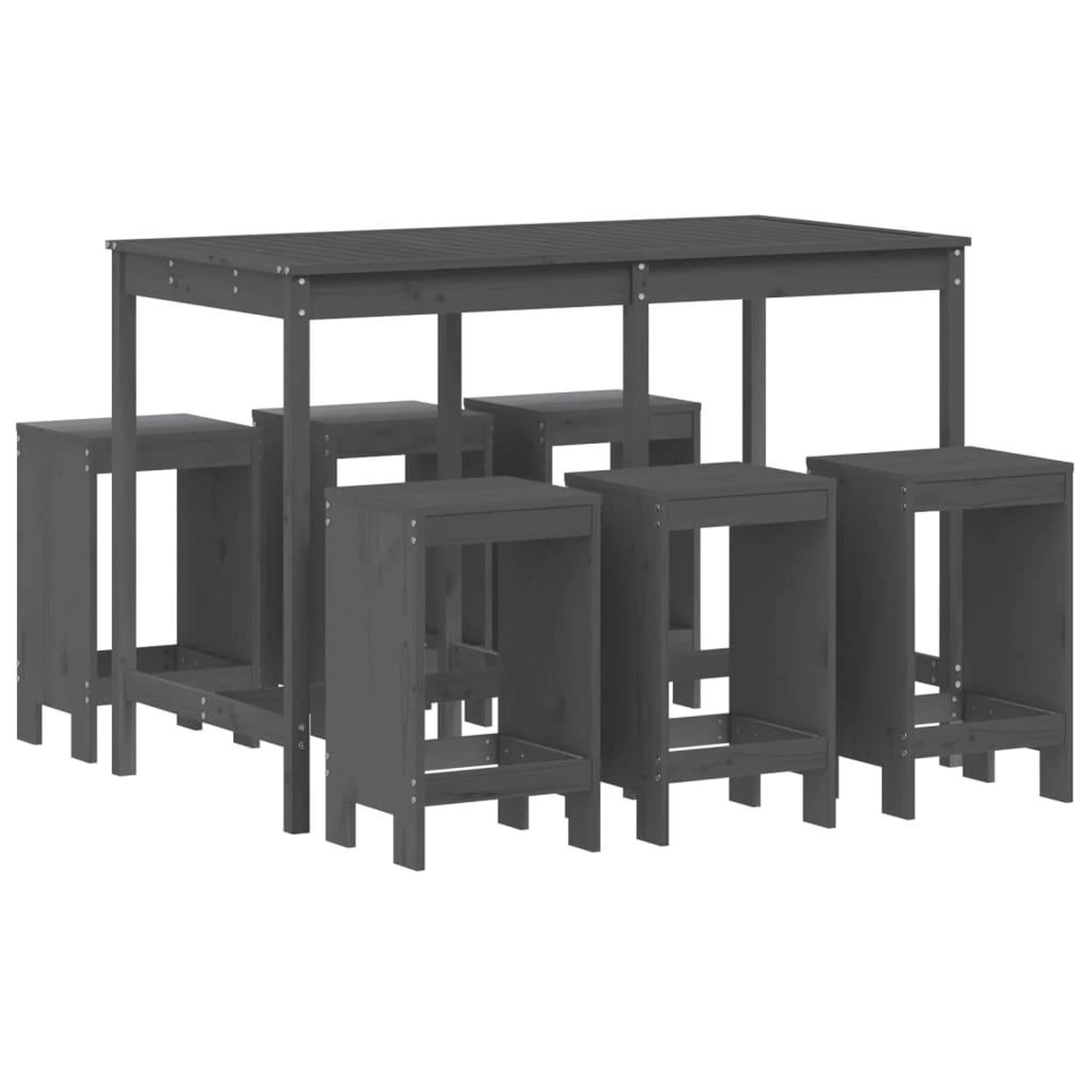 Voir la diapositive 2 : VIDAXL Ensemble de bar de jardin 7 pcs gris bois de pin massif