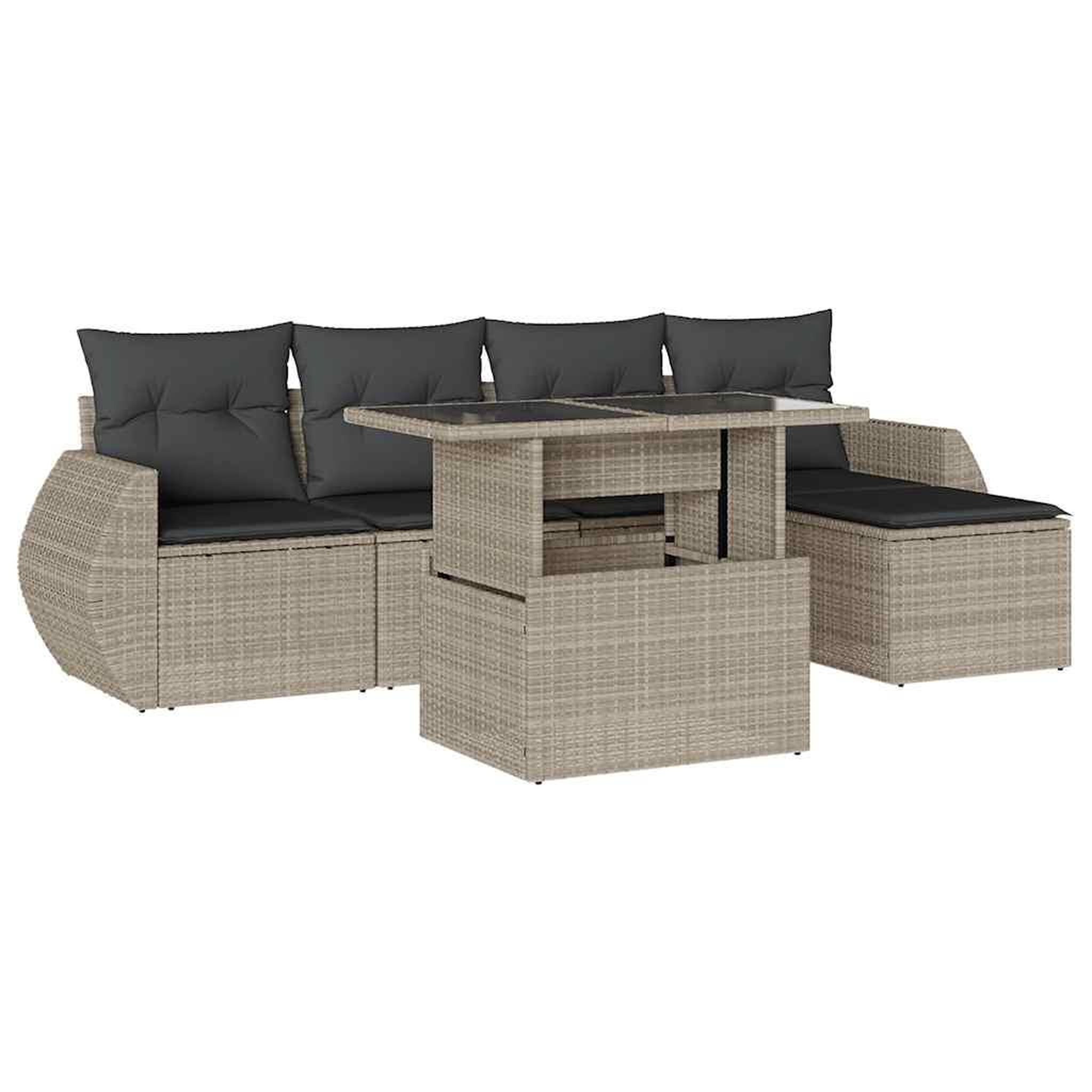 Voir la diapositive 2 : VIDAXL Salon de jardin 6 pcs avec coussins gris clair resine tressee