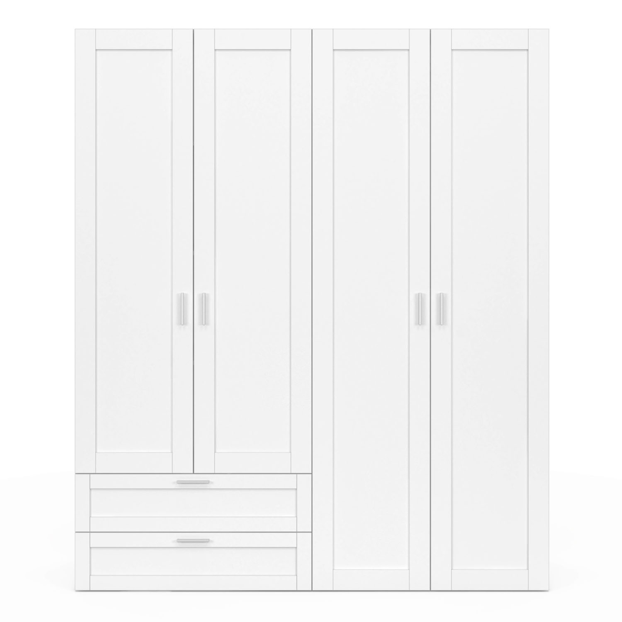 Voir la diapositive 5 : ID MARKET Armoire 4 portes vito blanc penderie 160 cm avec 2 tiroirs et étagères
