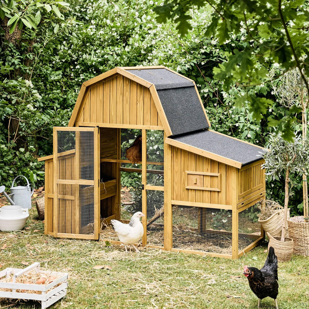 SWEEEK Poulailler 6 poules bois de sapin - 195.5 x 90 x 152.5 cm - Gasconne