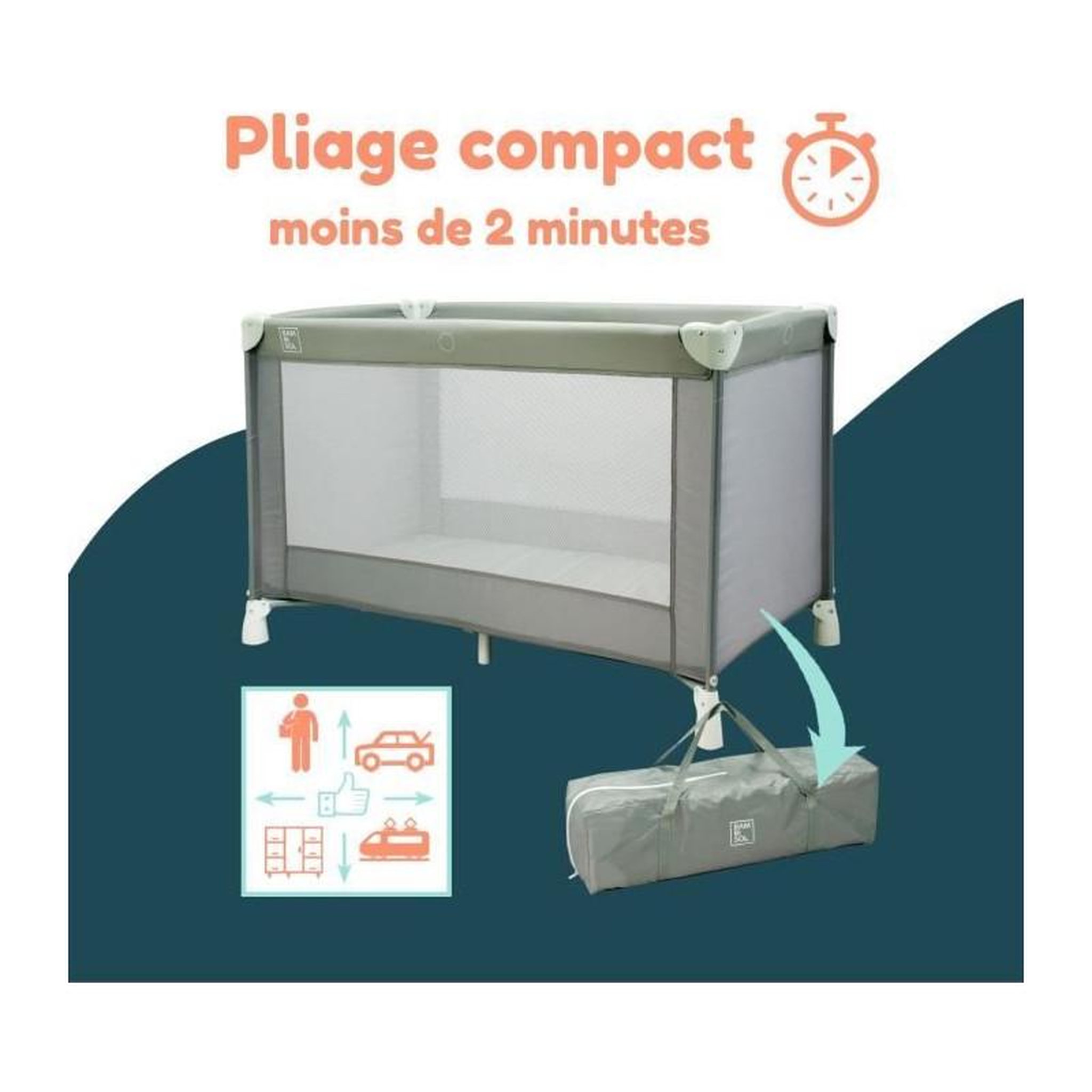 Voir la diapositive 2 : BAMBISOL Lit Bébé de Voyage Bambisol Gris