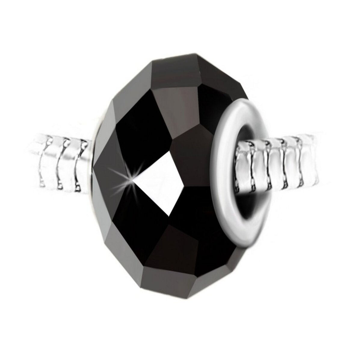 SC CRYSTAL Charm perle cristal noir à facettes et acier par SC Crystal
