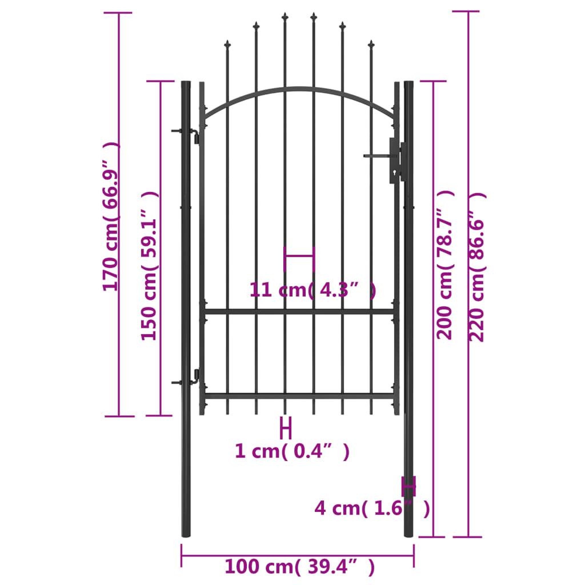 Voir la diapositive 5 : VIDAXL Portail de jardin Acier 1x2,2 m Noir