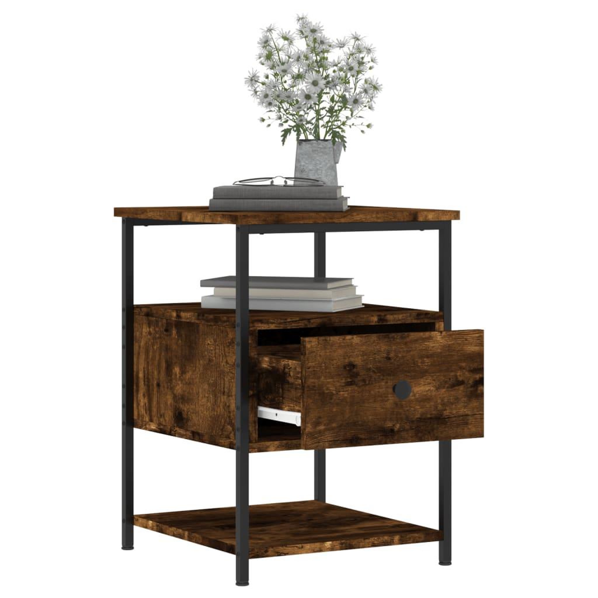 Voir la diapositive 4 : VIDAXL Table de chevet chene fume 40x42x56 cm bois d'ingenierie
