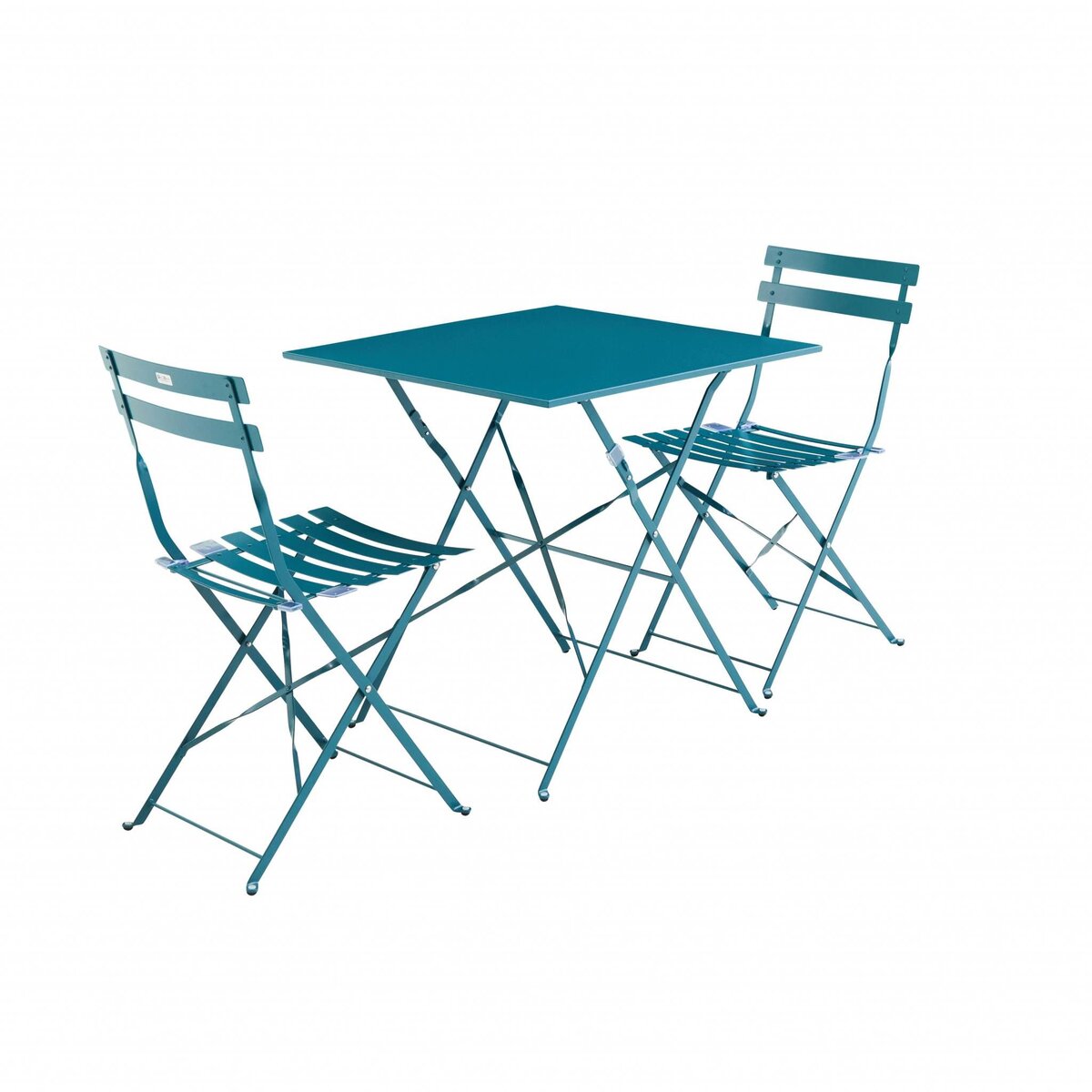 SWEEEK Salon de jardin bistrot pliable Emilia carré avec deux chaises pliantes, acier thermolaqué