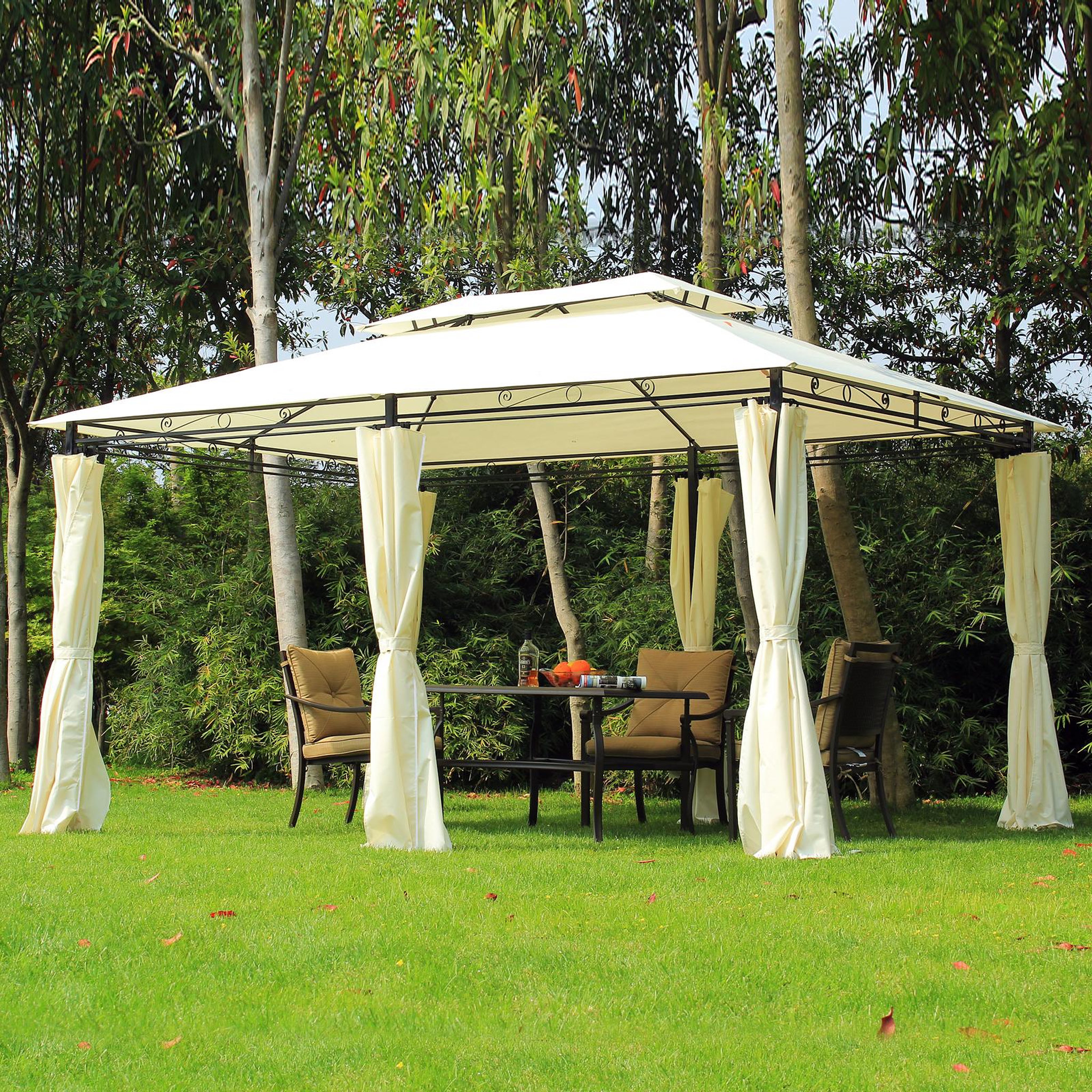Voir la diapositive 2 : OUTSUNNY Tonnelle barnum pavillon de jardin style colonial double toit toiles latérales amovibles 3L x 4l x 2,65H m crème
