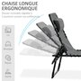 Voir la diapositive 4 : OUTSUNNY Bain de soleil transat pliable avec poignée - dossier inclinable multi-positions, pochette, tétière - acier époxy noir lacets élastiques textilène gris