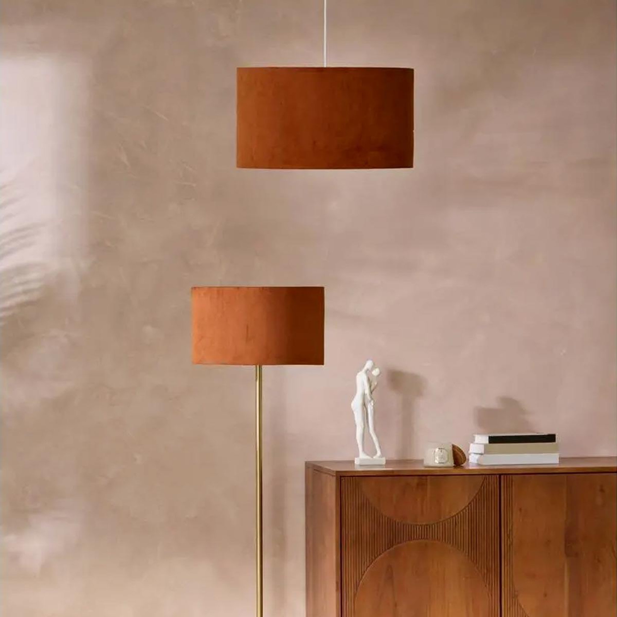 Voir la diapositive 5 : ATMOSPHERA Abat jour en velours  beline  40cm terracotta