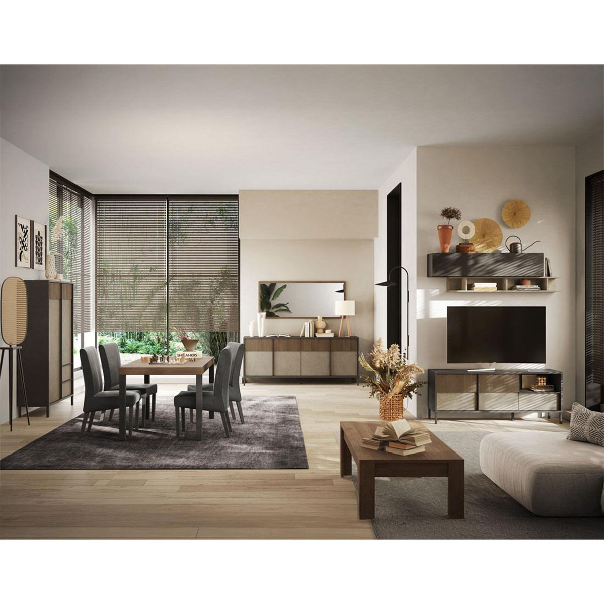BEST MOBILIER Jules - buffet haut - 2 portes et 2 étagères - 106x177 cm