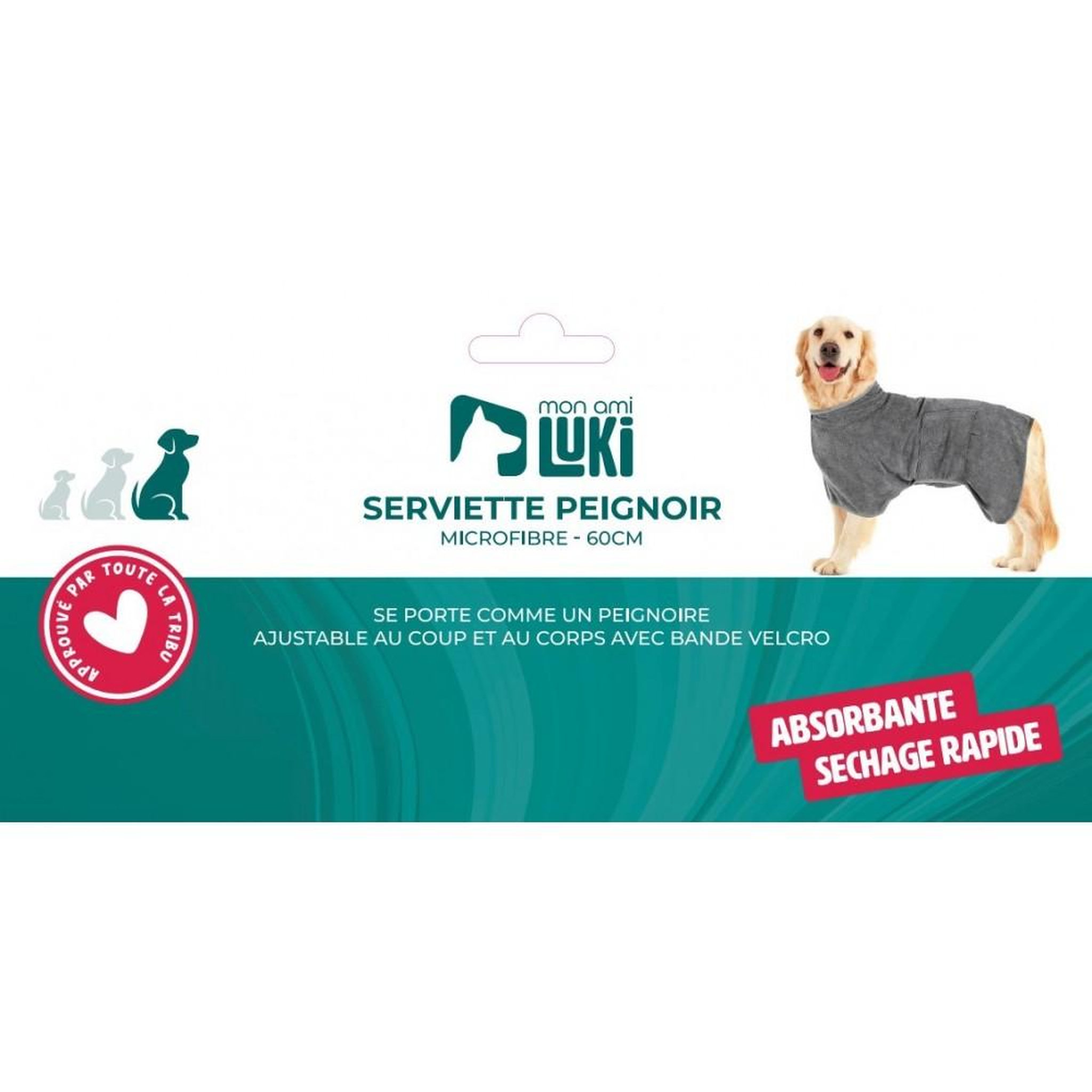 Voir la diapositive 2 : MON AMI LUKI Serviette peignoir microfibre pour chien