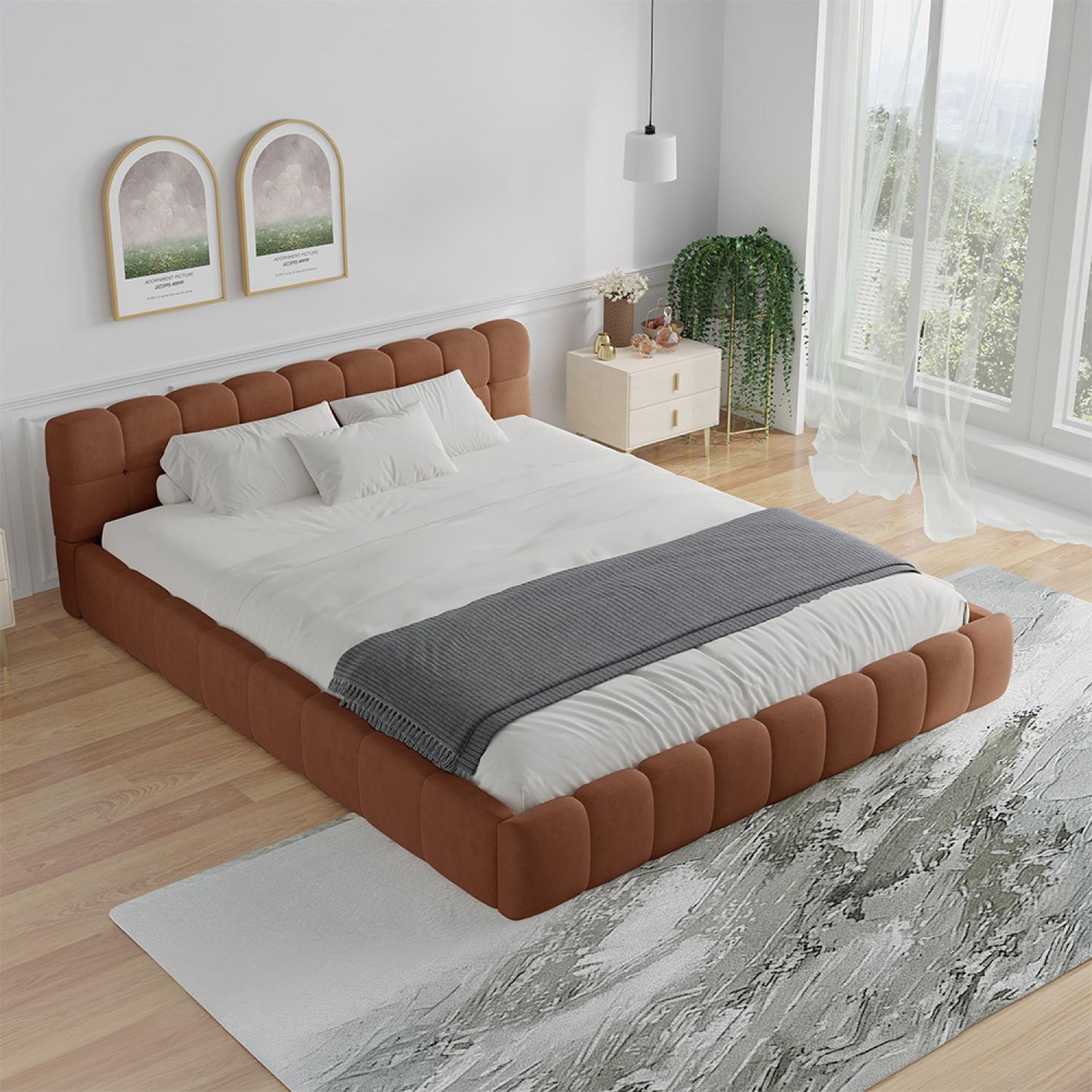 Voir la diapositive 4 : CONCEPT USINE Lit nuage 140x190cm en velours marron kansas
