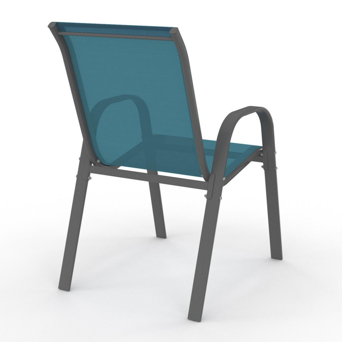 ID MARKET Lot de 4 chaises de jardin LYMA métal et textilène empilables bleu canard