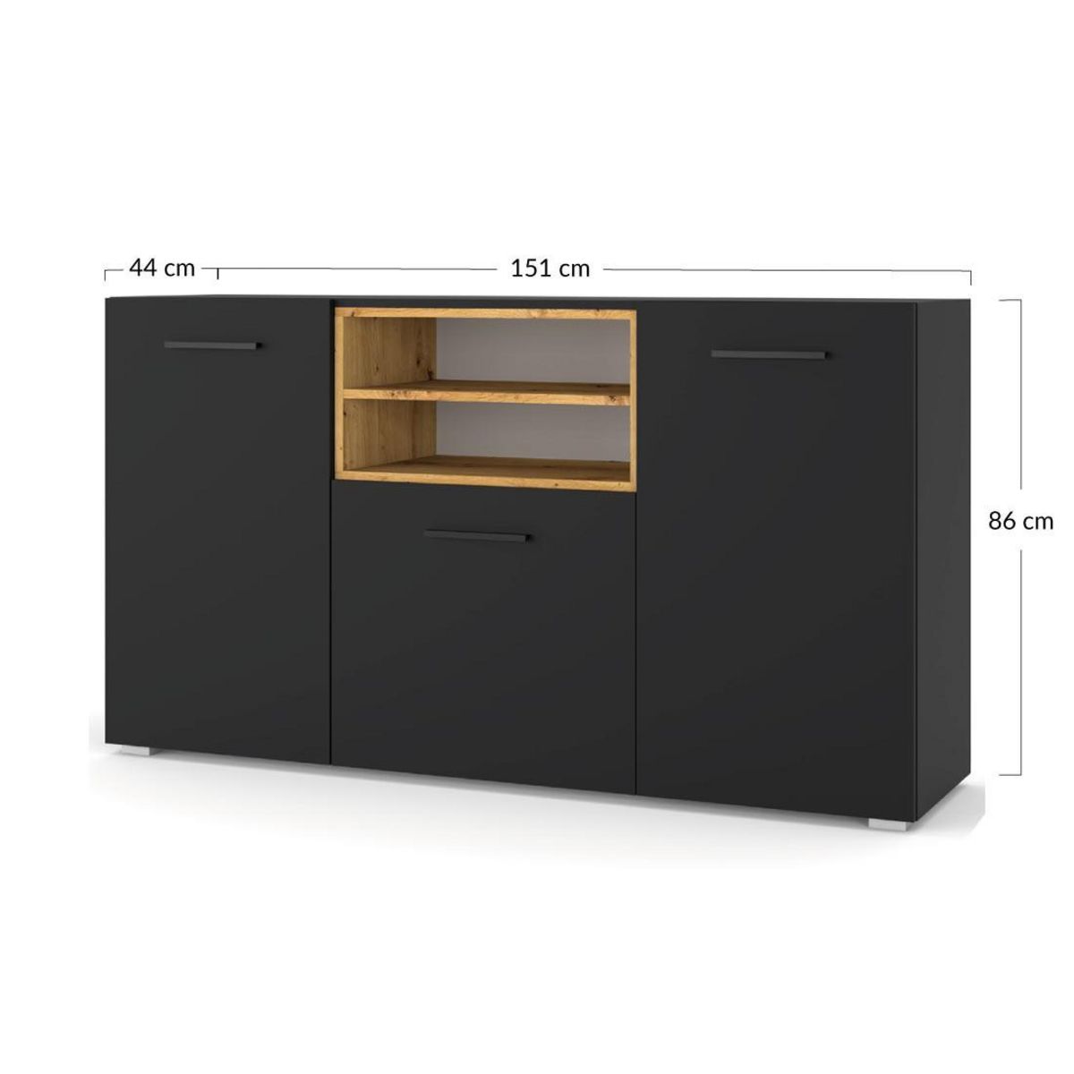 BEST MOBILIER Leolio - buffet bas - noir et effet bois - 151 cm