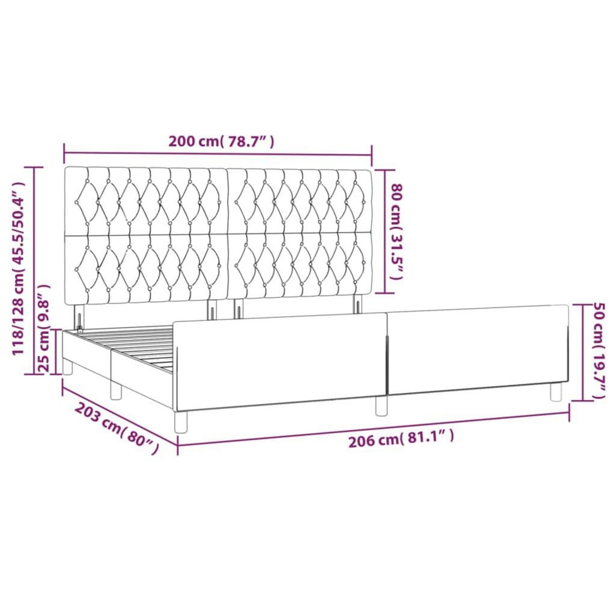 VIDAXL Cadre de lit sans matelas avec tete de lit bleu 200x200cm tissu