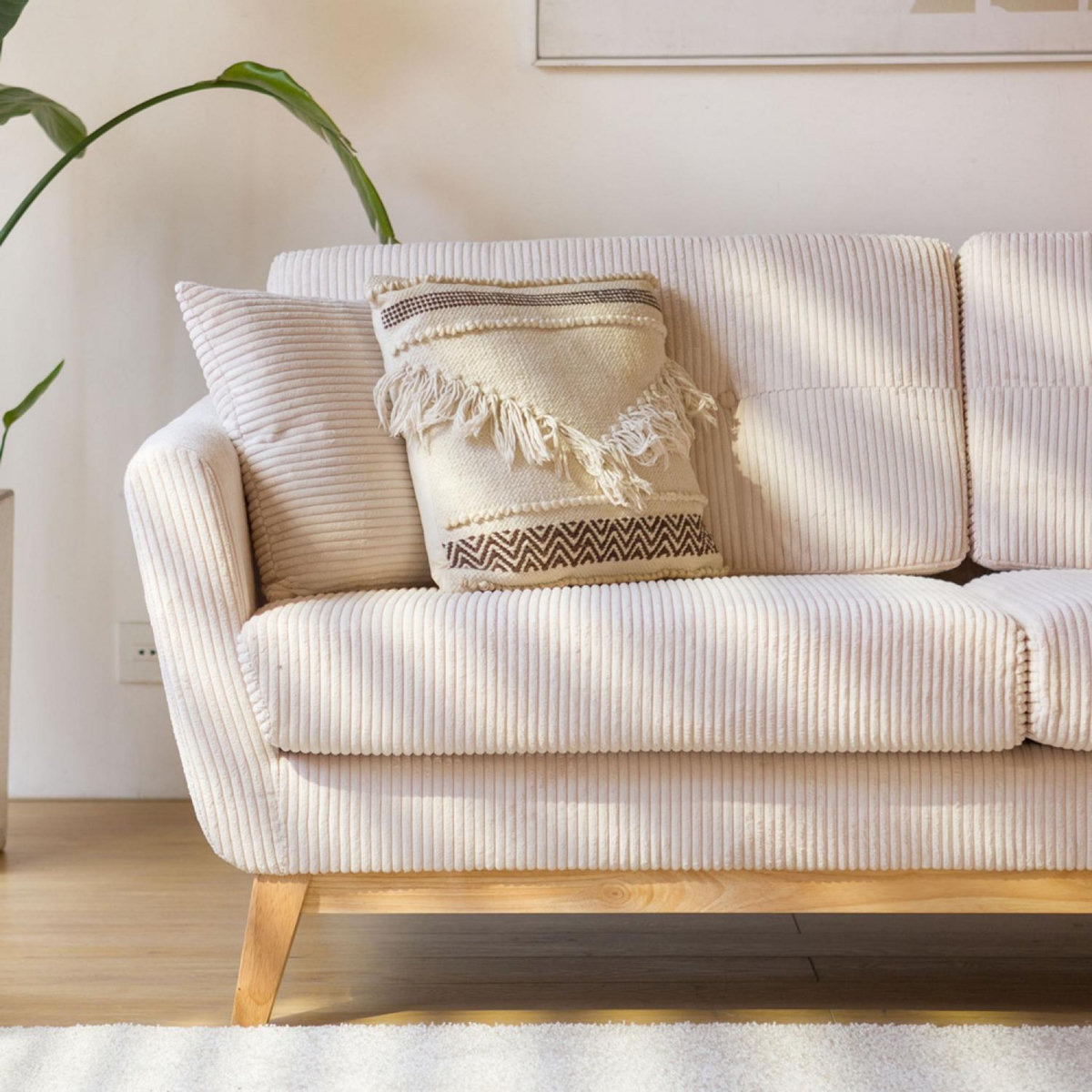 CONCEPT USINE Canapé scandinave 3 places velours côtelé beige HOGA