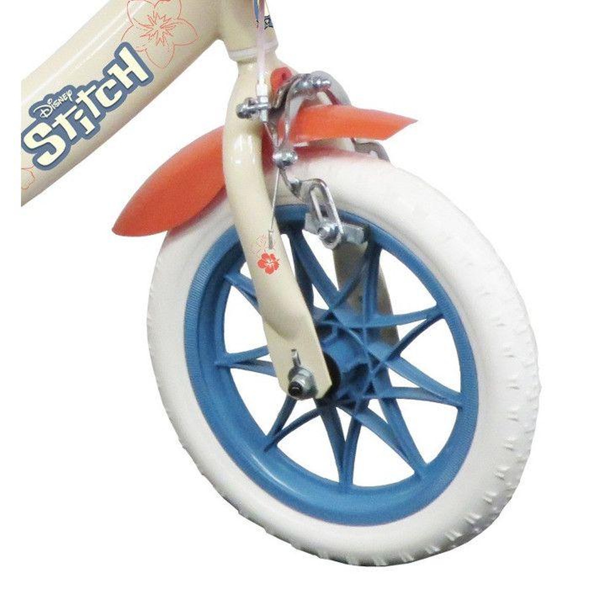 Voir la diapositive 2 : DISNEY Vélo enfant - Modèle 12'' STITCH / DISNEY (Taille de l'enfant < 95 cm) équipé de 1 frein, panier avant, porte poupée et stabilisateurs