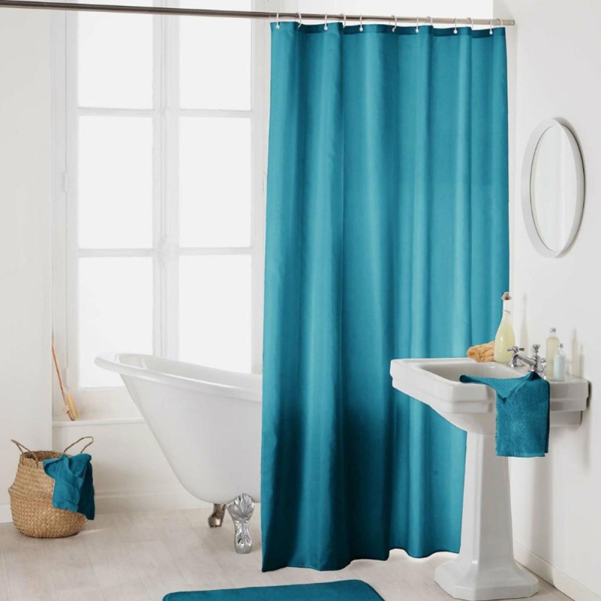 Douceur d'Intérieur Rideau de douche uni  essencia  180x200cm bleu pétrole