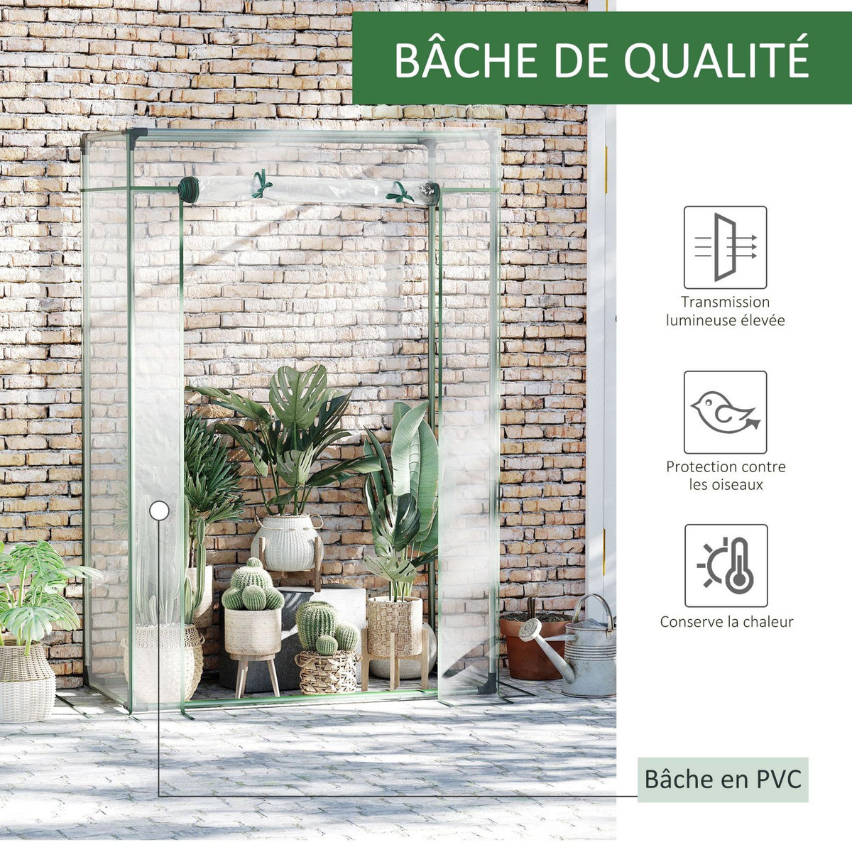 OUTSUNNY Serre de Jardin serre à tomates 1L x 0,5l x 1,5H m porte zippée déroulante acier thermolaqué PVC haute densité 140 g/m² anti-UV
