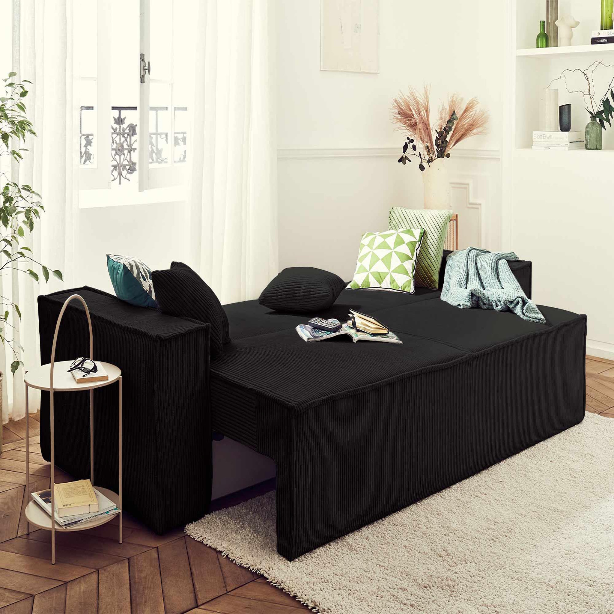 Voir la diapositive 2 : BEST MOBILIER Dellia - canapé 3 places convertible - avec coffre - en velours côtelé - style contemporain