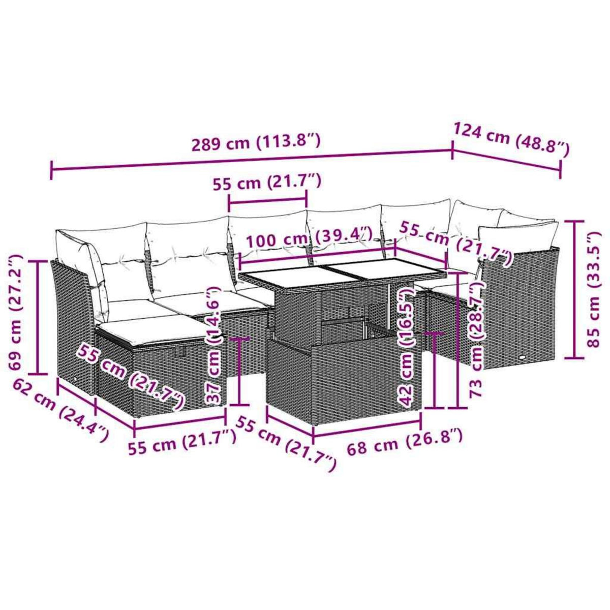 VIDAXL Salon de jardin avec coussins 8 pcs beige resine tressee