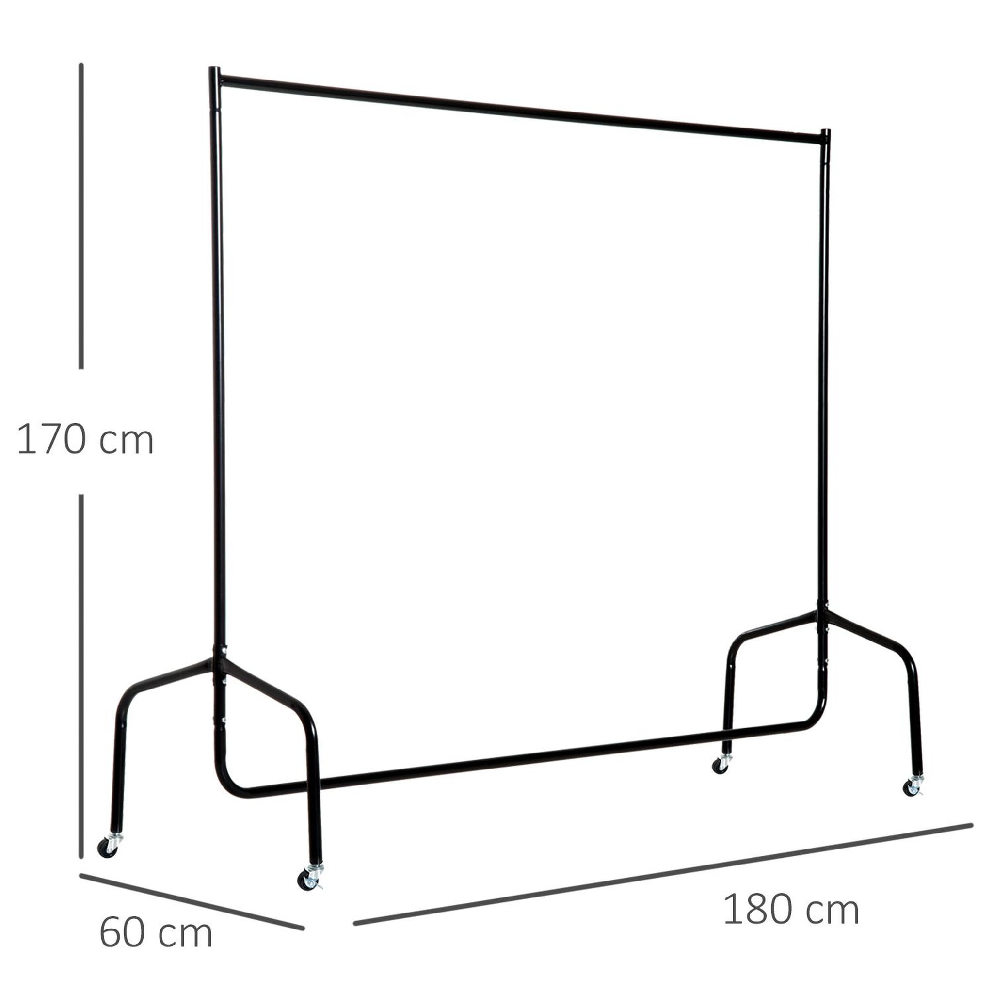 Voir la diapositive 3 : HOMCOM Portant tringle à vêtements acier charge max. 140 kg dim. 180l x 60l x 170h cm noir