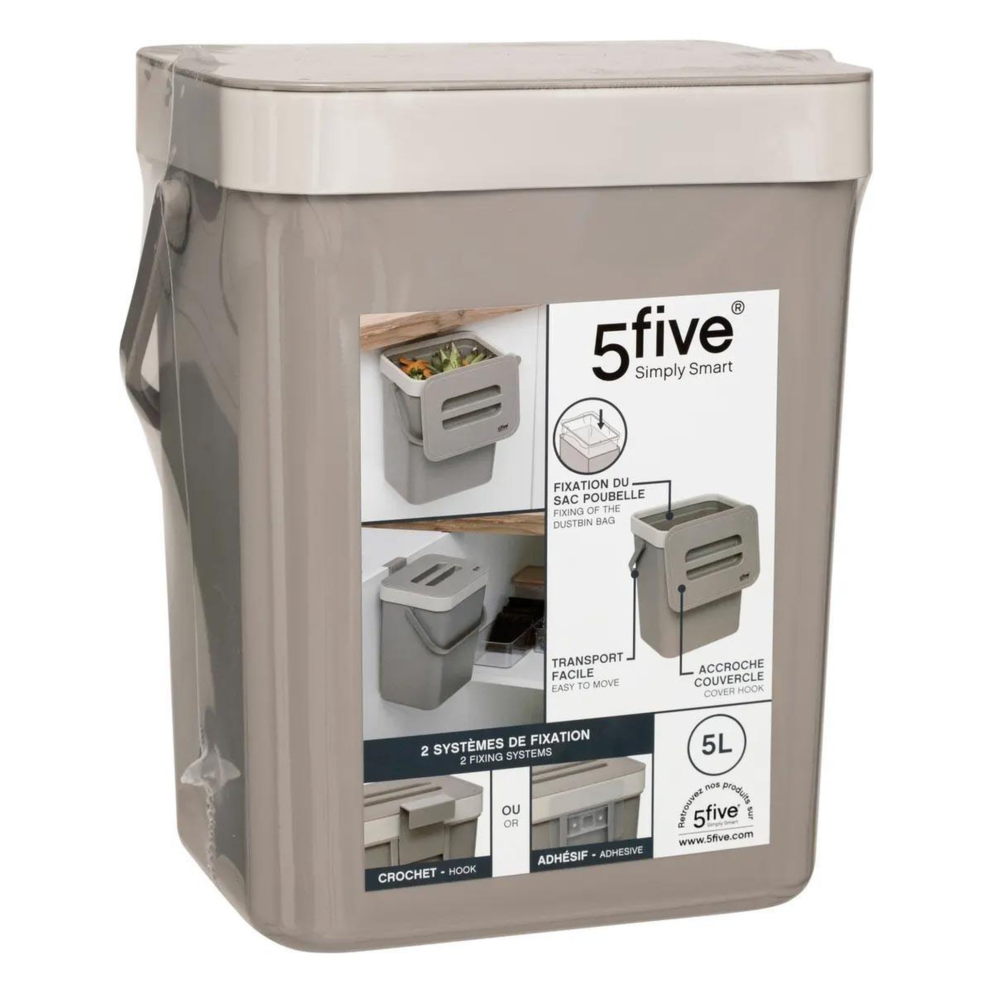 Voir la diapositive 6 : FIVE Poubelle à compost  double fixation  5l beige