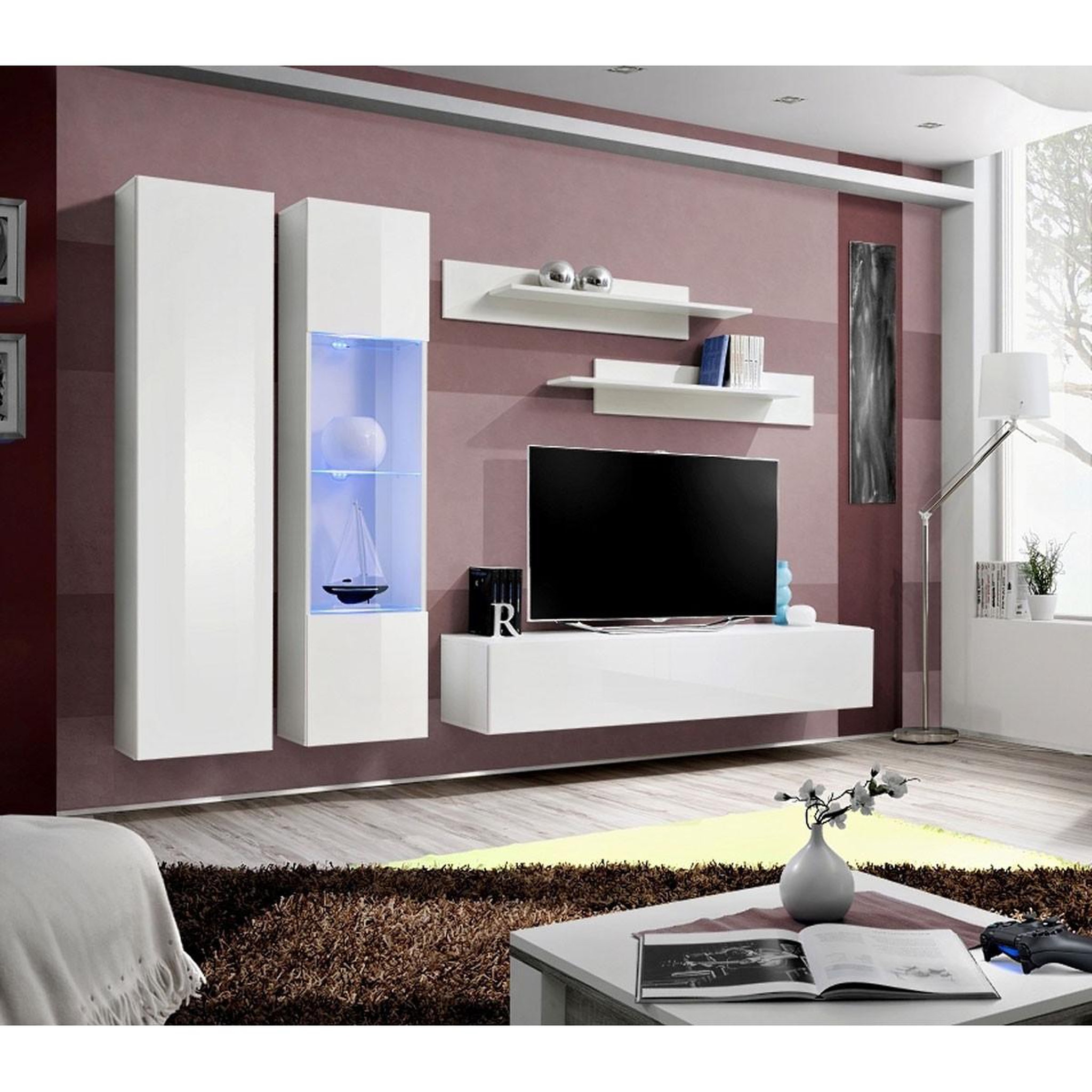 Voir la diapositive 4 : Paris Prix Ensemble meuble tv mural  fly a5  260cm blanc