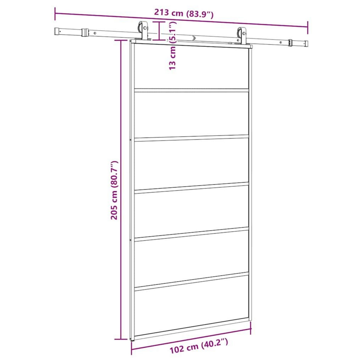 VIDAXL Porte coulissante kit de quincaillerie noir 102x205cm verre ESG