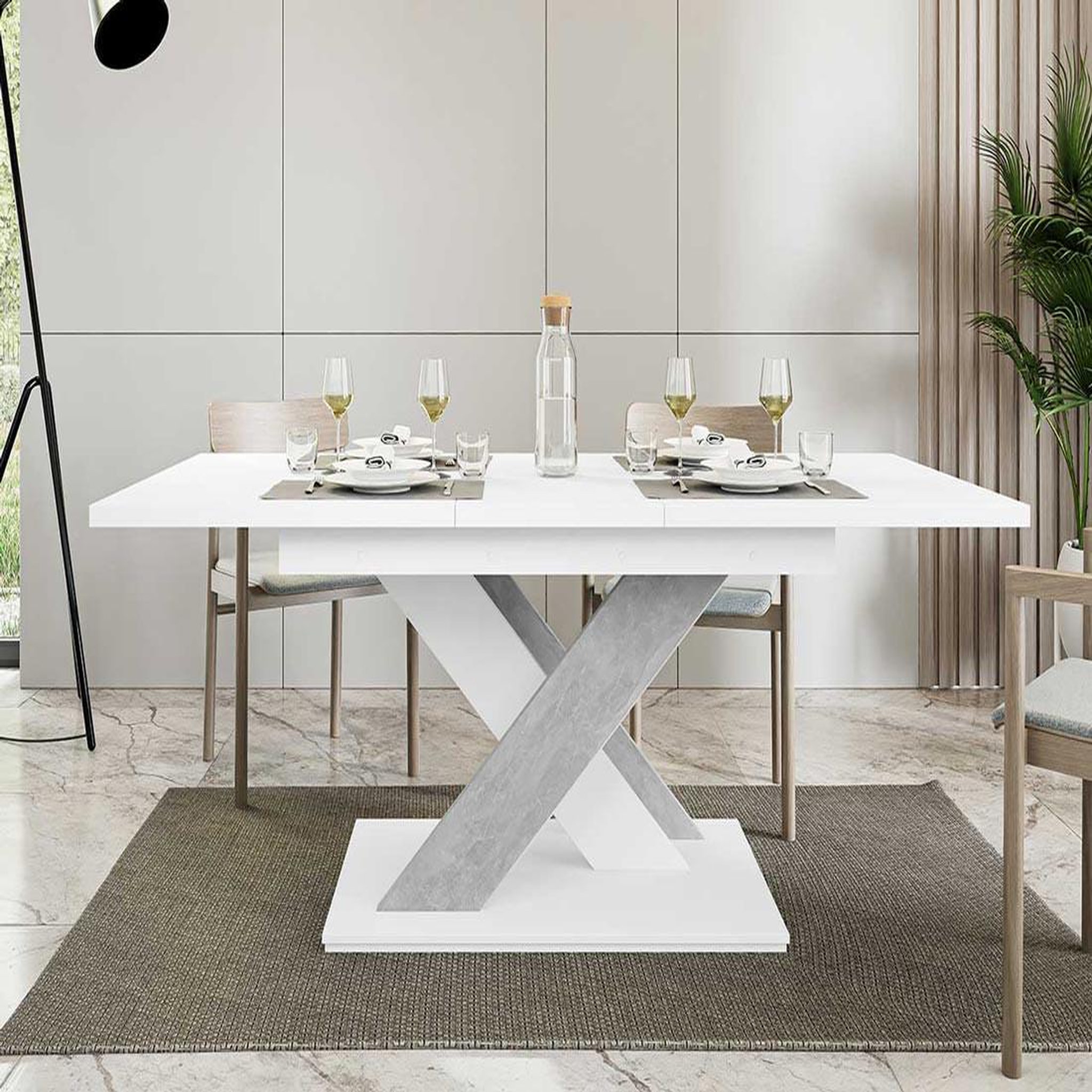 Voir la diapositive 6 : BEST MOBILIER Buriti - table à manger extensible - blanc et effet marbre - 4 à 6 personnes