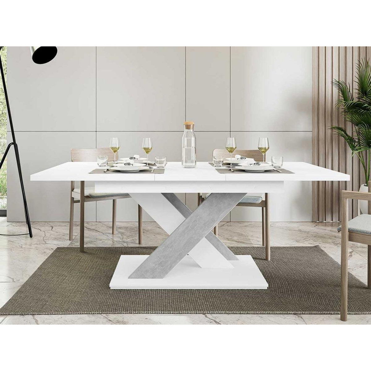 BEST MOBILIER Buriti - table à manger extensible - blanc et effet marbre - 4 à 6 personnes