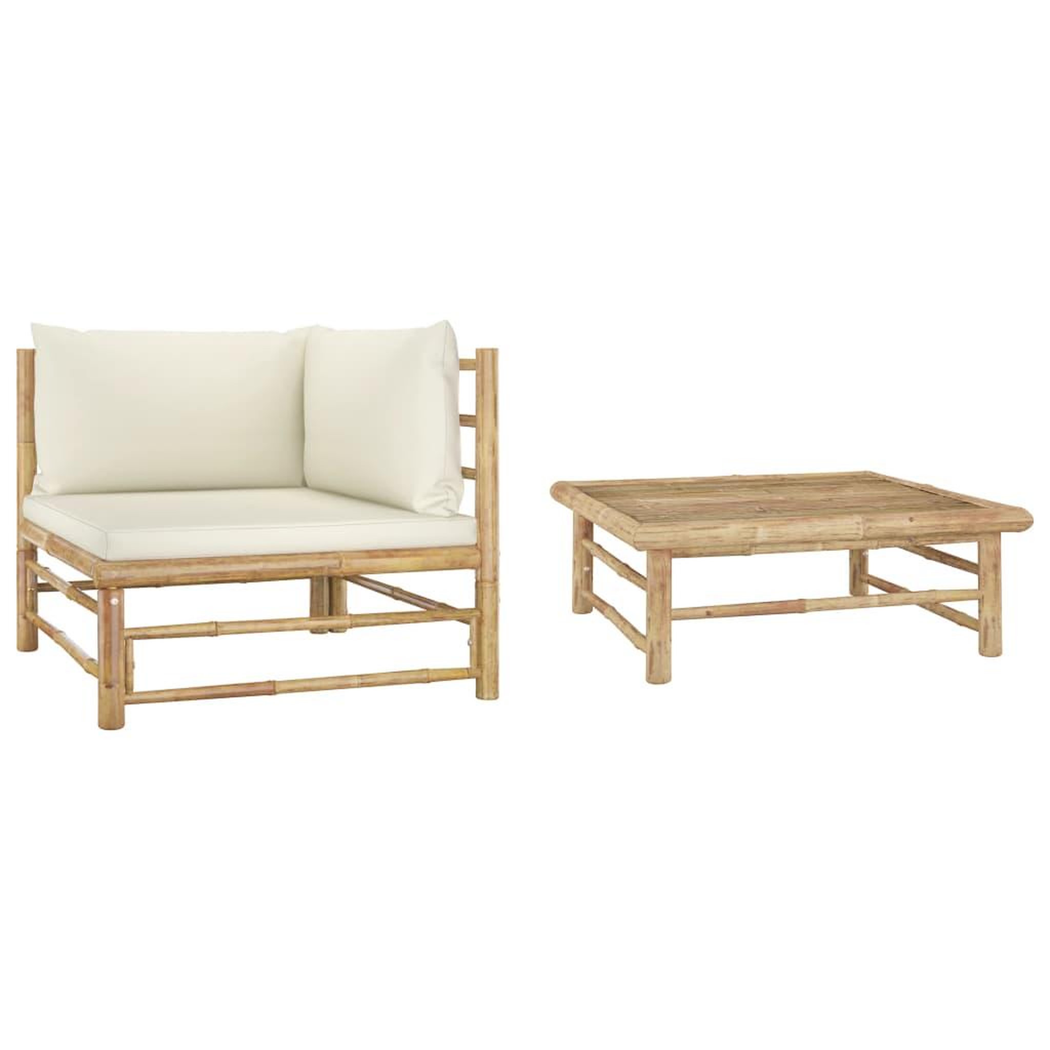 Voir la diapositive 1 : VIDAXL Salon de jardin 2 pcs avec coussins blanc creme Bambou
