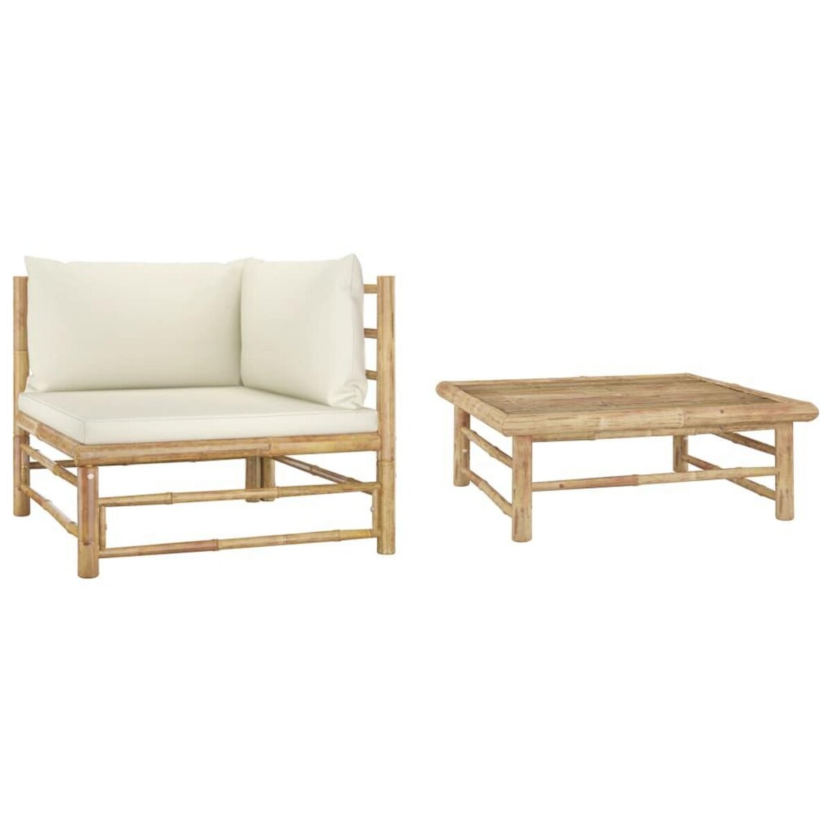 VIDAXL Salon de jardin 2 pcs avec coussins blanc creme Bambou