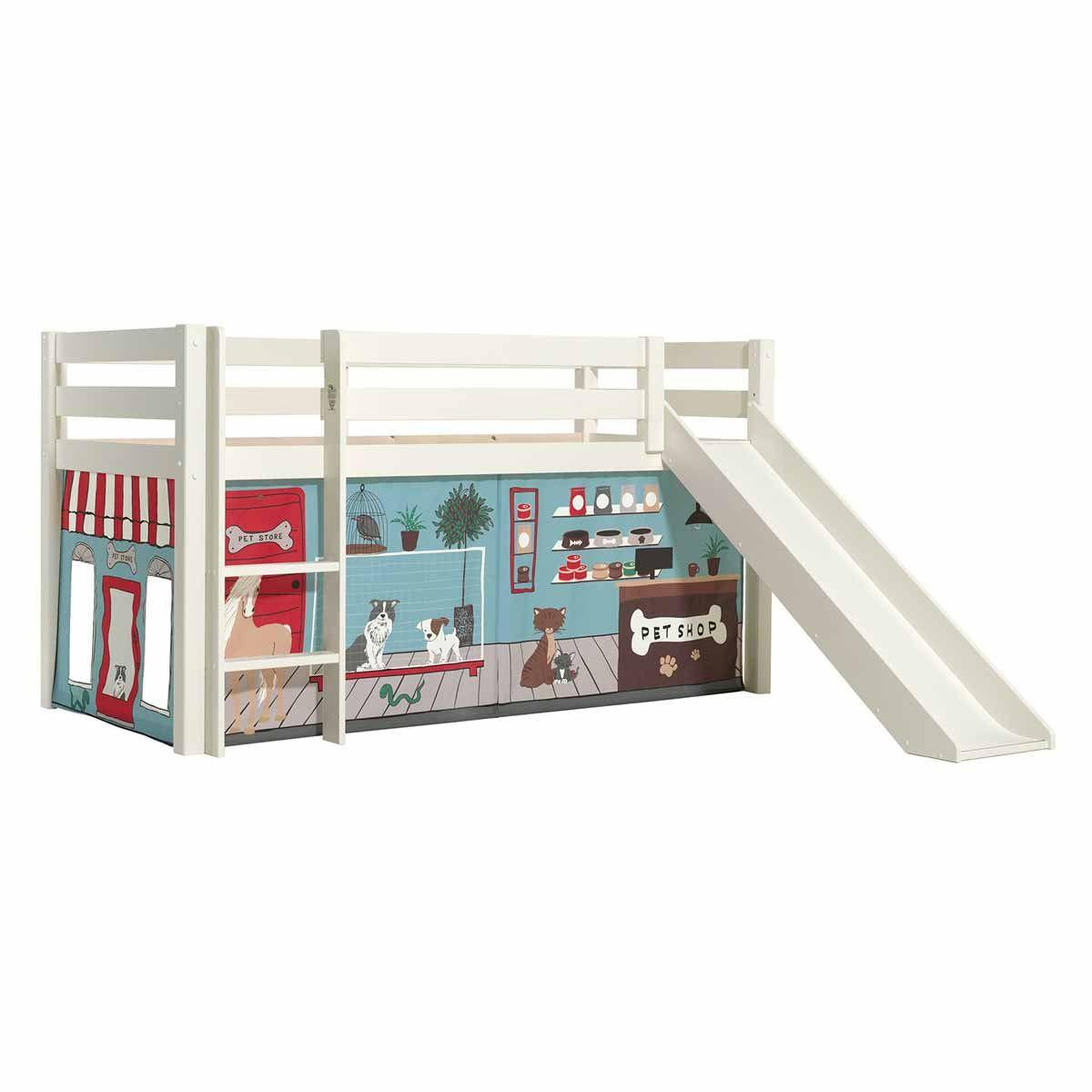 Paris Prix Lit enfant surélevé avec toboggan  pino pet shop  90x200cm blanc