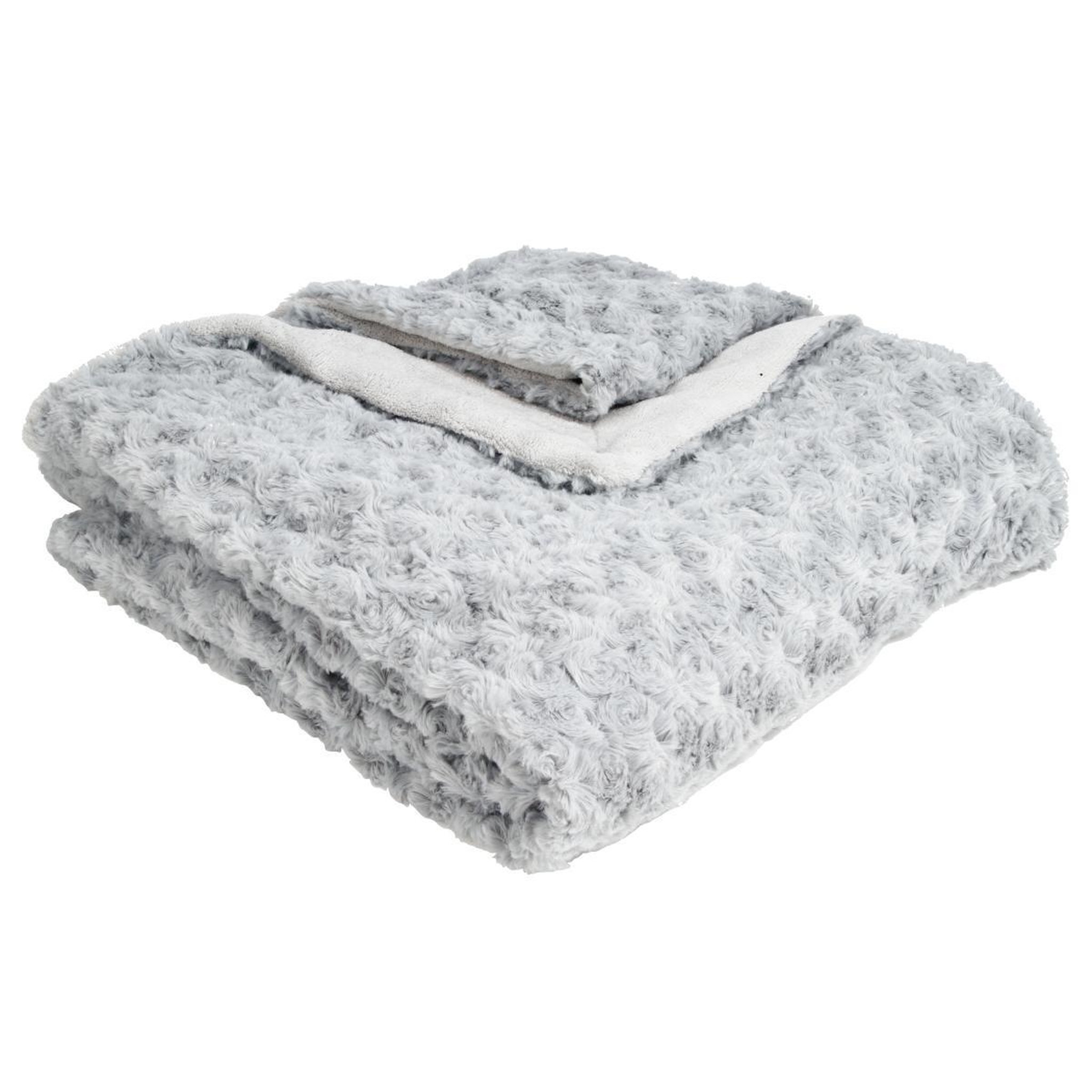 ATMOSPHERA Plaid Imitation Fourrure  Bouclée  180x230cm Gris Clair