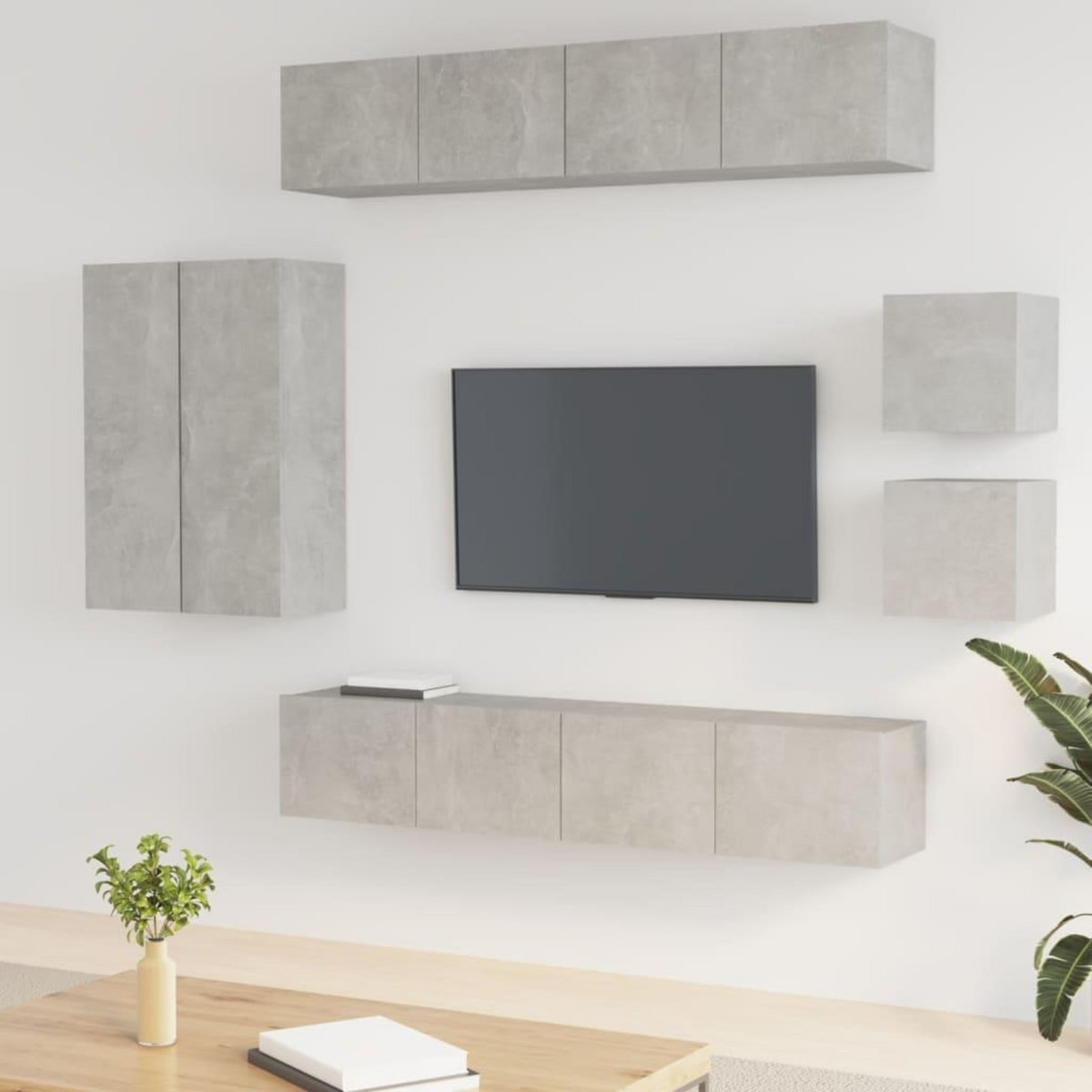 VIDAXL Ensemble de meubles TV 8 pcs Gris beton Bois d'ingenierie